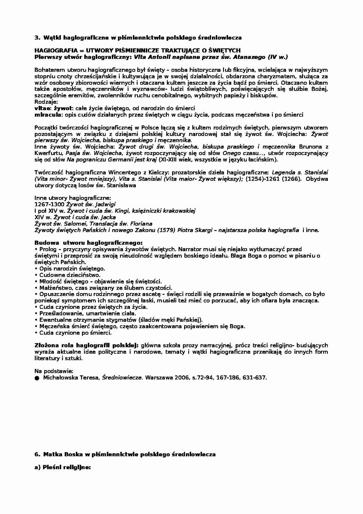 Wątki hagiograficzne w piśmiennictwie polskiego średniowiecza - strona 1