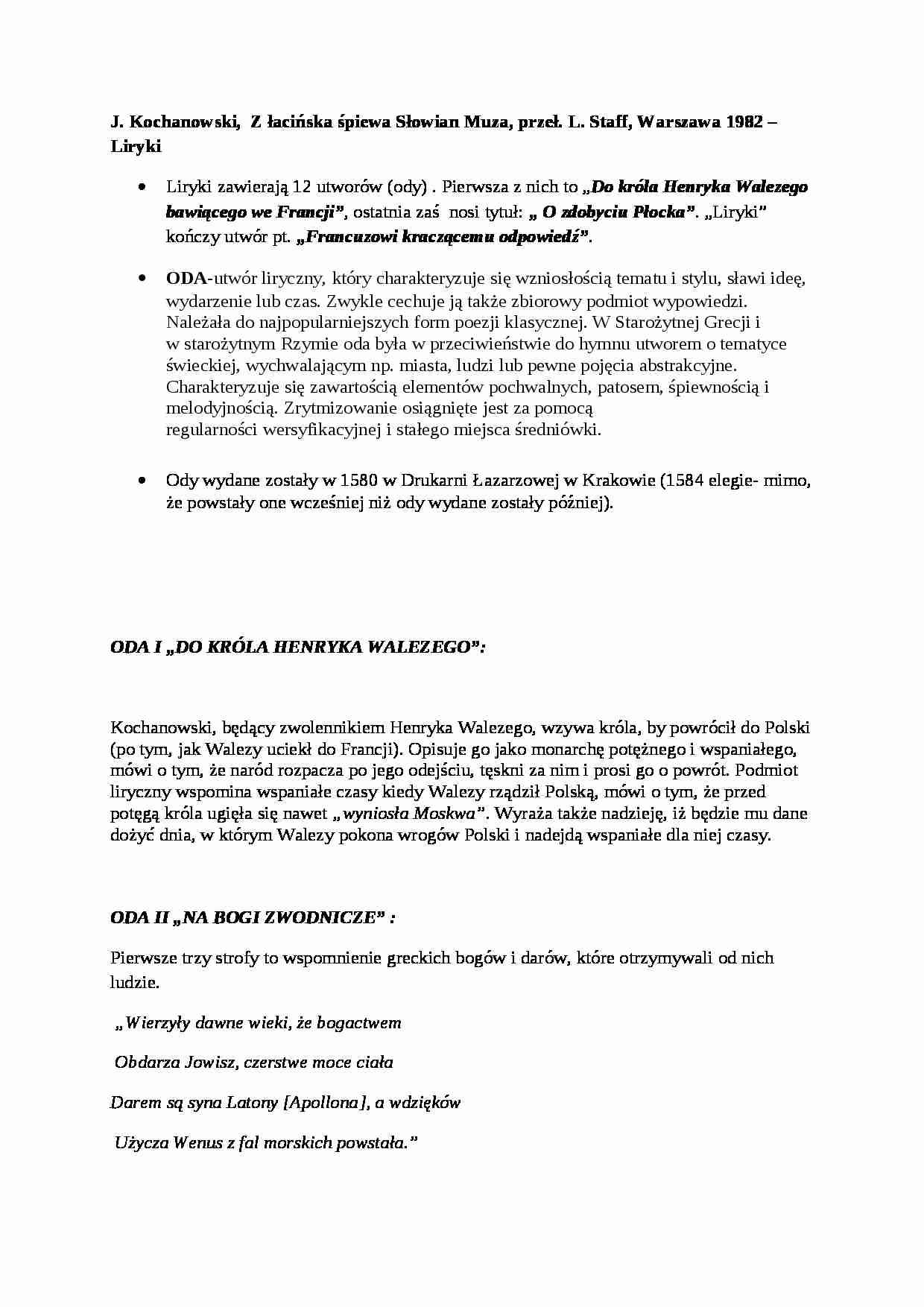 J. Kochanowski, Liryki - strona 1