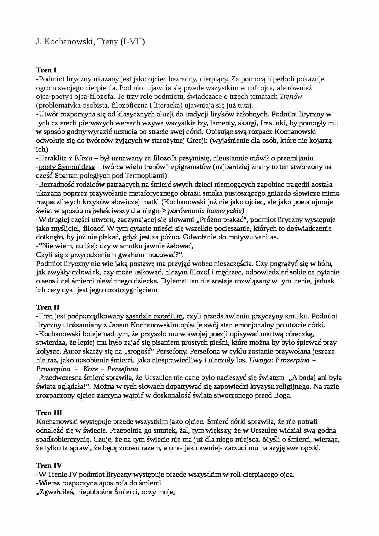 J. Kochanowski, Treny (I-VII) - strona 1