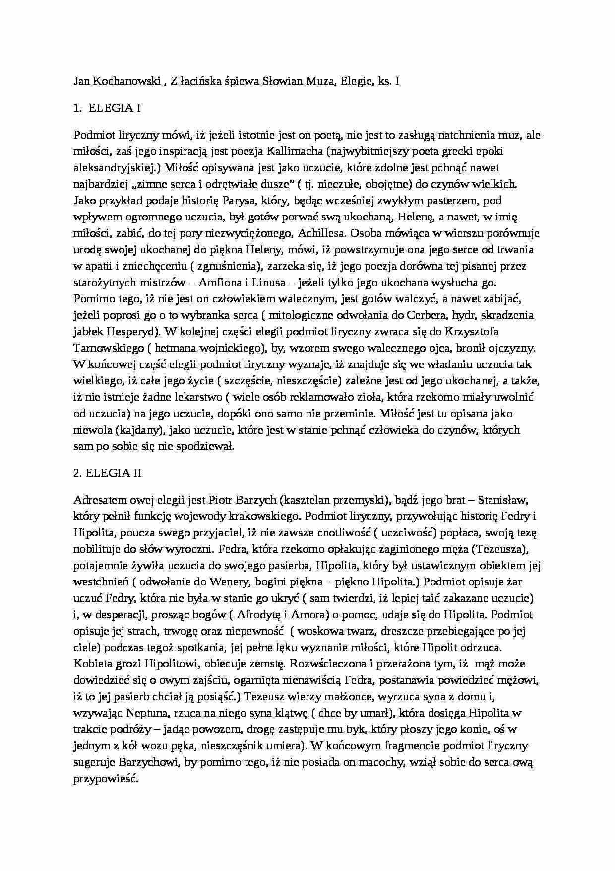 Jan Kochanowski, Z łacińska śpiewa Słowian Muza, Elegie, ks. I - strona 1