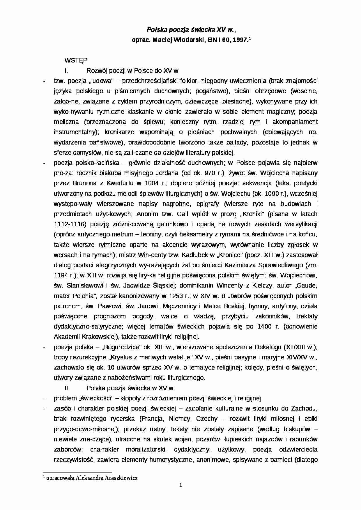 Polska poezja świecka XV w. - strona 1