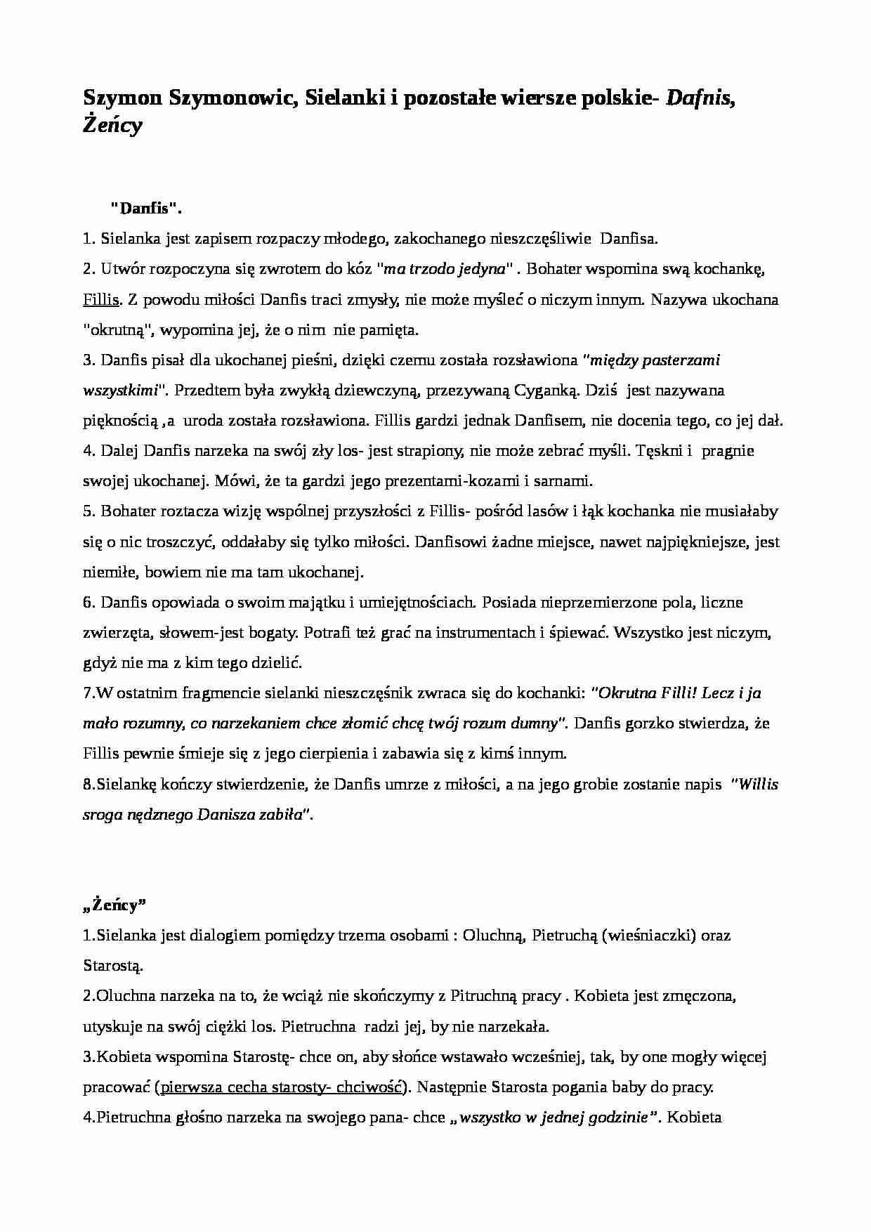 Szymon Szymonowic - Dafnis, Żeńcy - strona 1