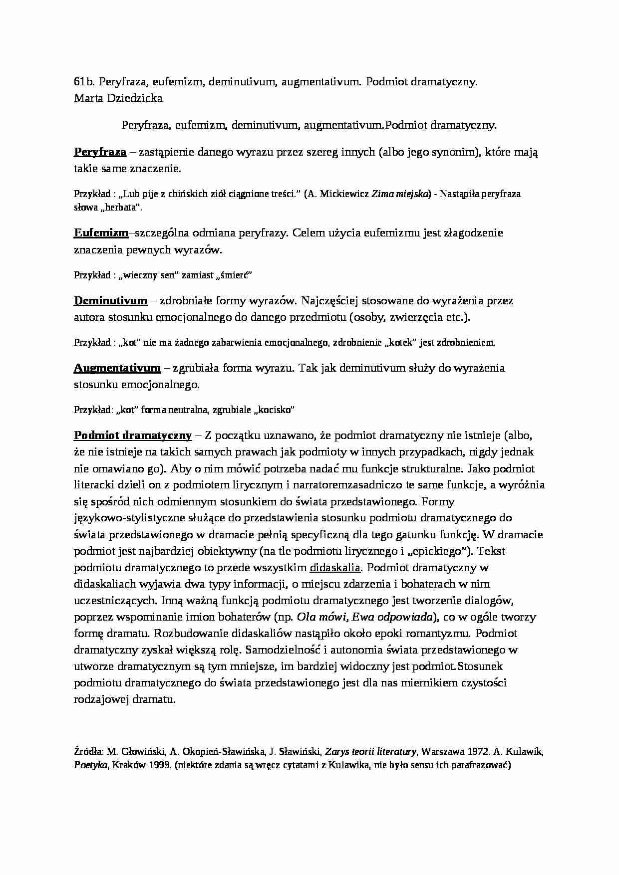 Peryfraza, eufemizm, deminutivum, augmentativum. Podmiot dramatyczny - strona 1