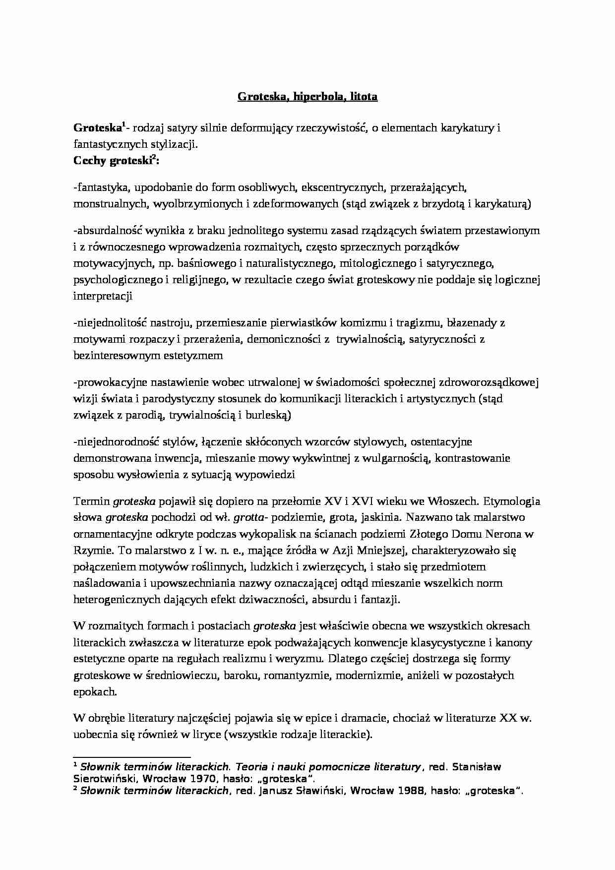 Groteska, hiperbola, litota. Postać a fabuła w (wg Arystotelesa i Proppa) (2) - strona 1