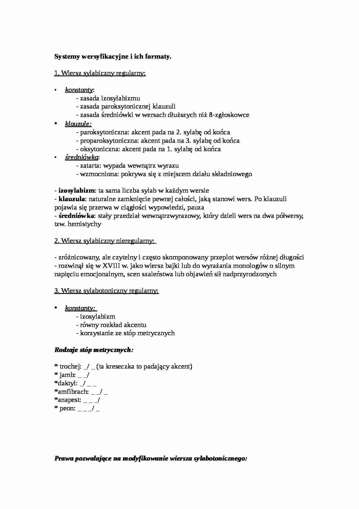 ,System wersyfikacyjny i format. Kryteria podziału na rodzaje literackie - strona 1