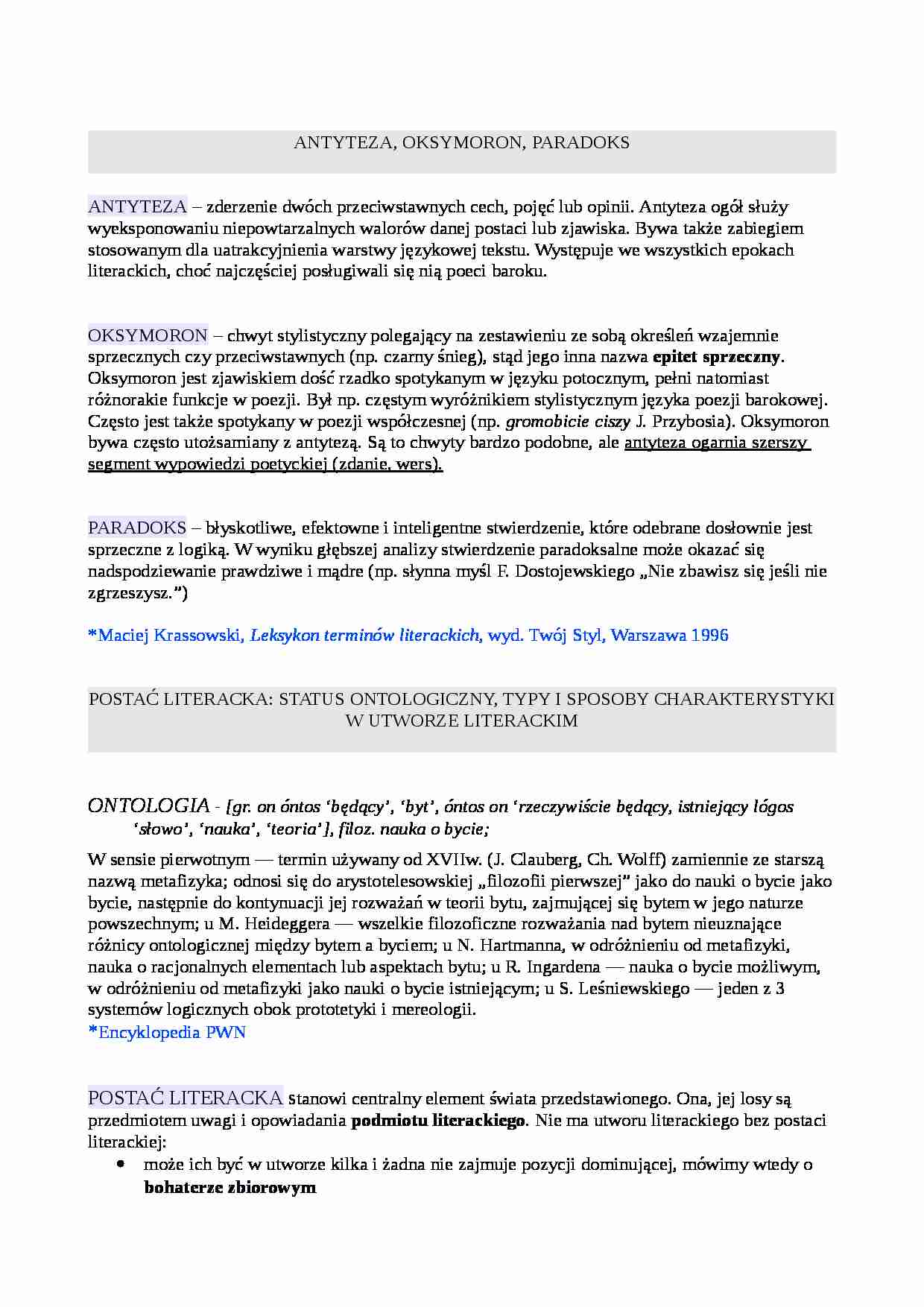 Antyteza, oksymoron, paradoks, postać literacka - strona 1