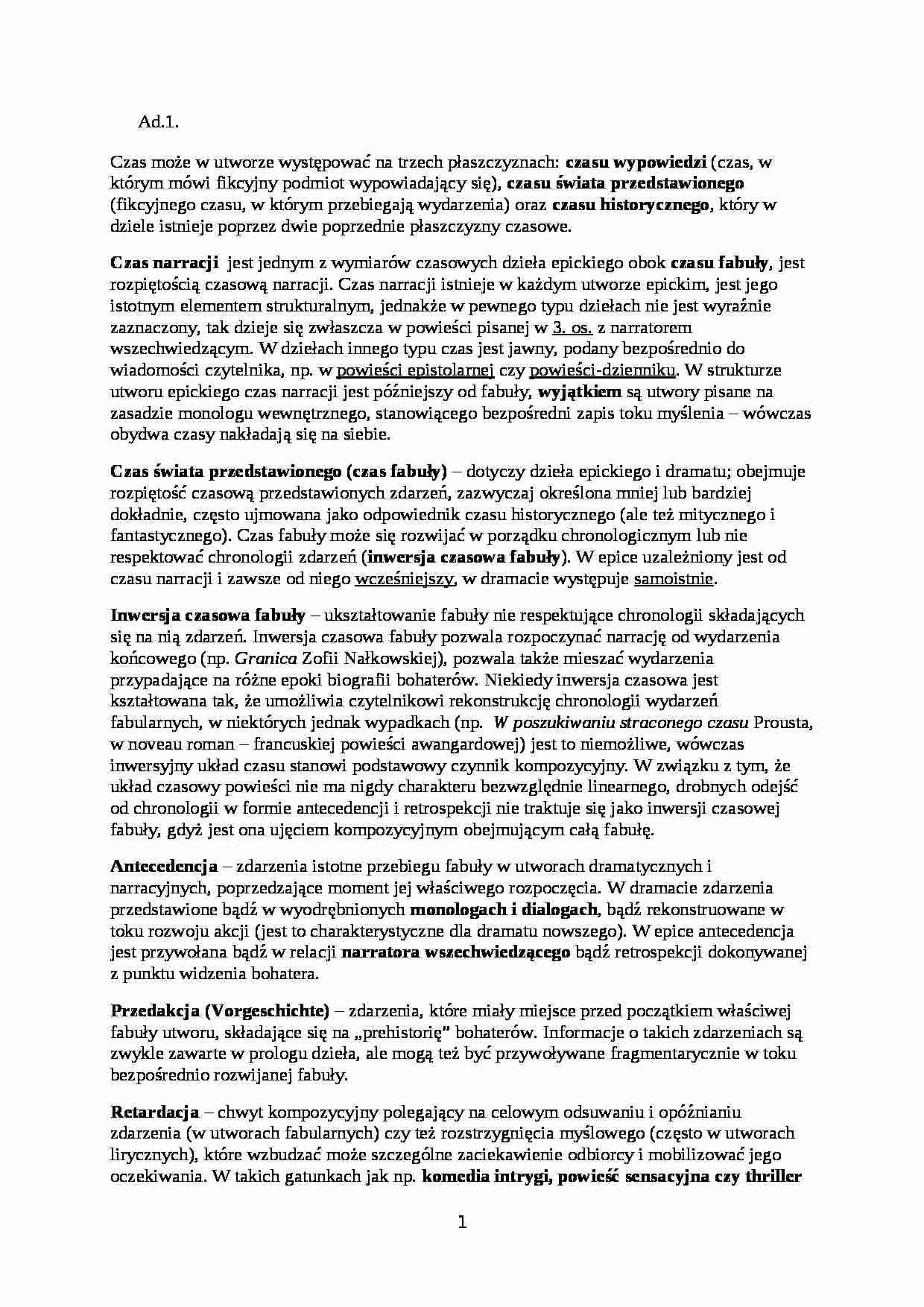 Cezura, diereza, prawo wymienności stóp, czas w utworze narracyjnym - strona 1