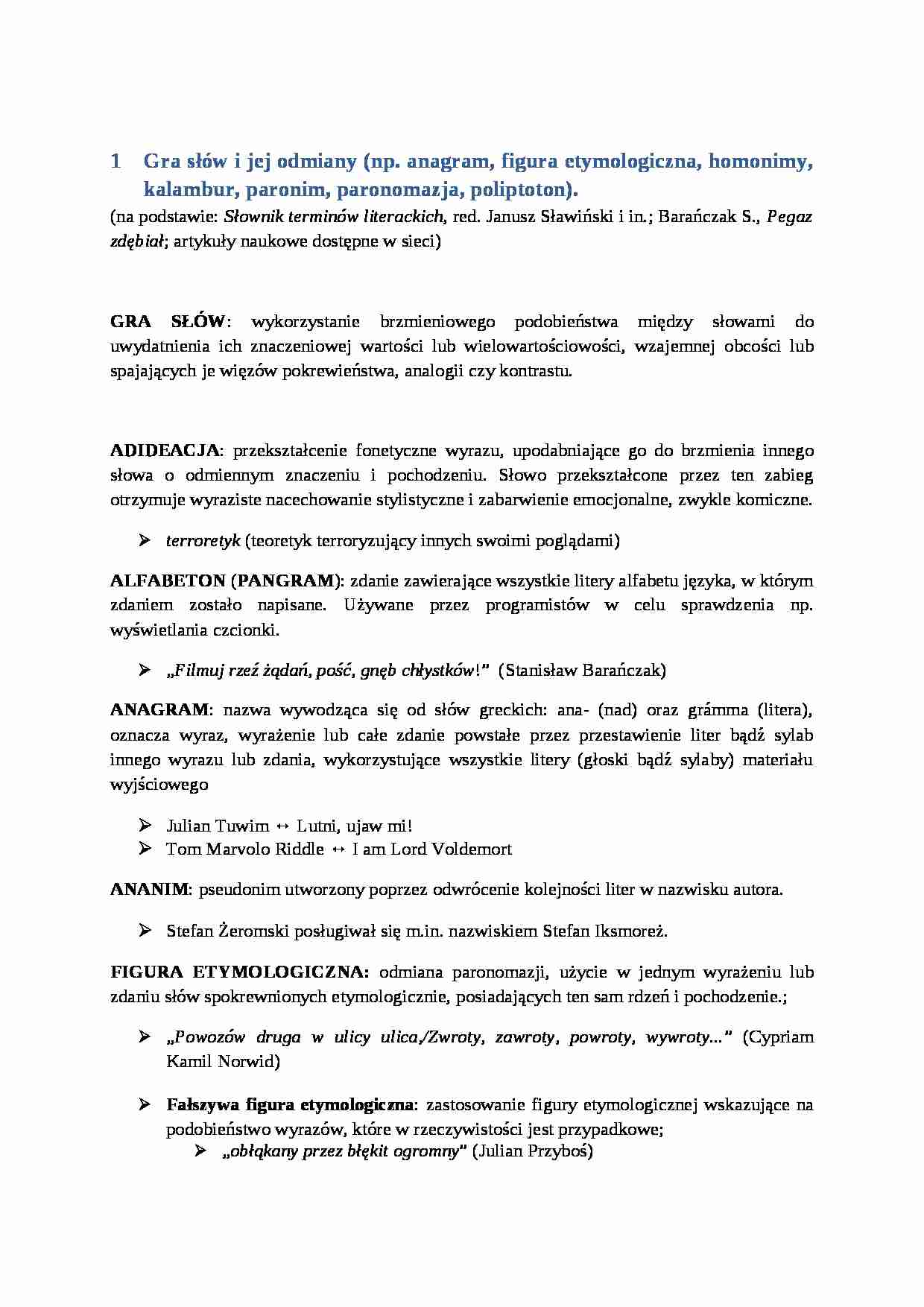 Gra słów i jej odmiany. Porządek fabuły a porządek narracji - strona 1