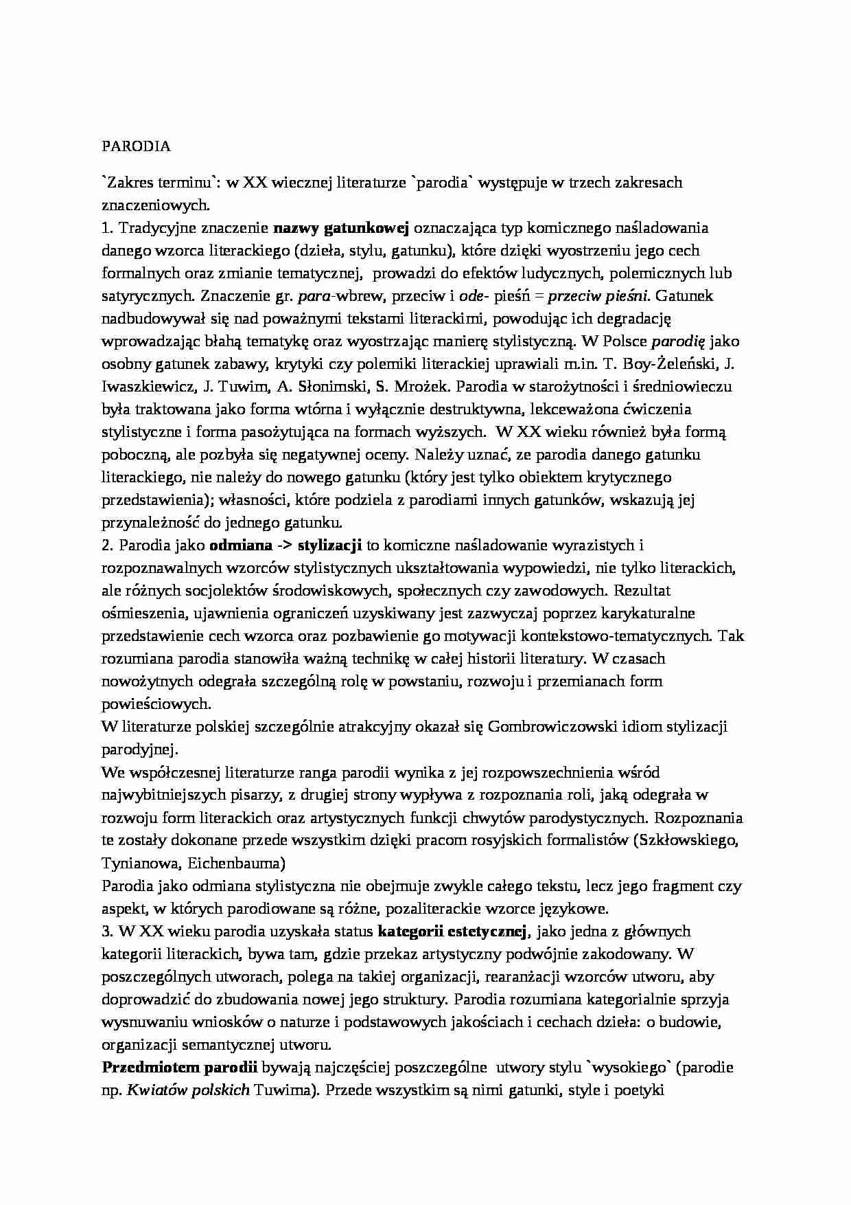 Parodia i jej odmiany. Gatunki literackie wobec gatunków muzycznych - strona 1