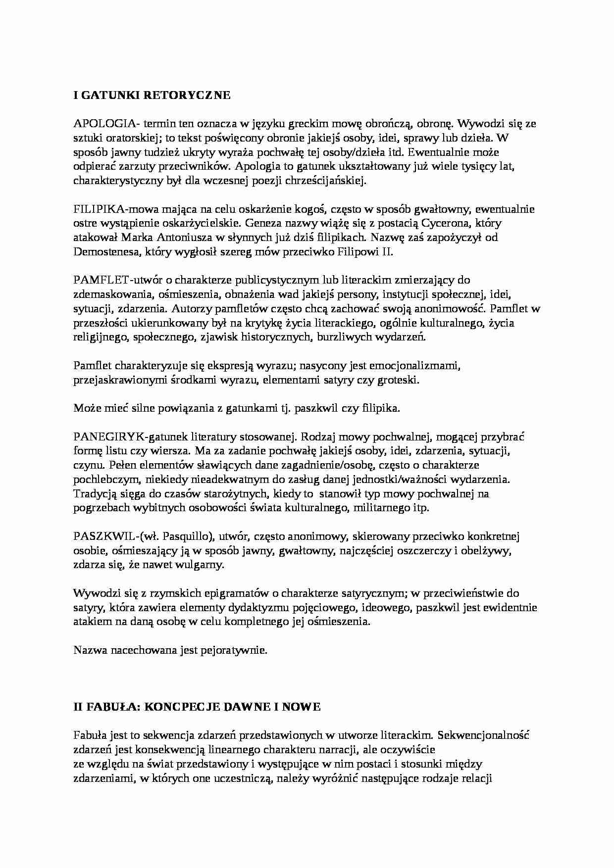 Gatunki retoryczne. Fabuła -koncepcje dawniejsze i nowsze - strona 1