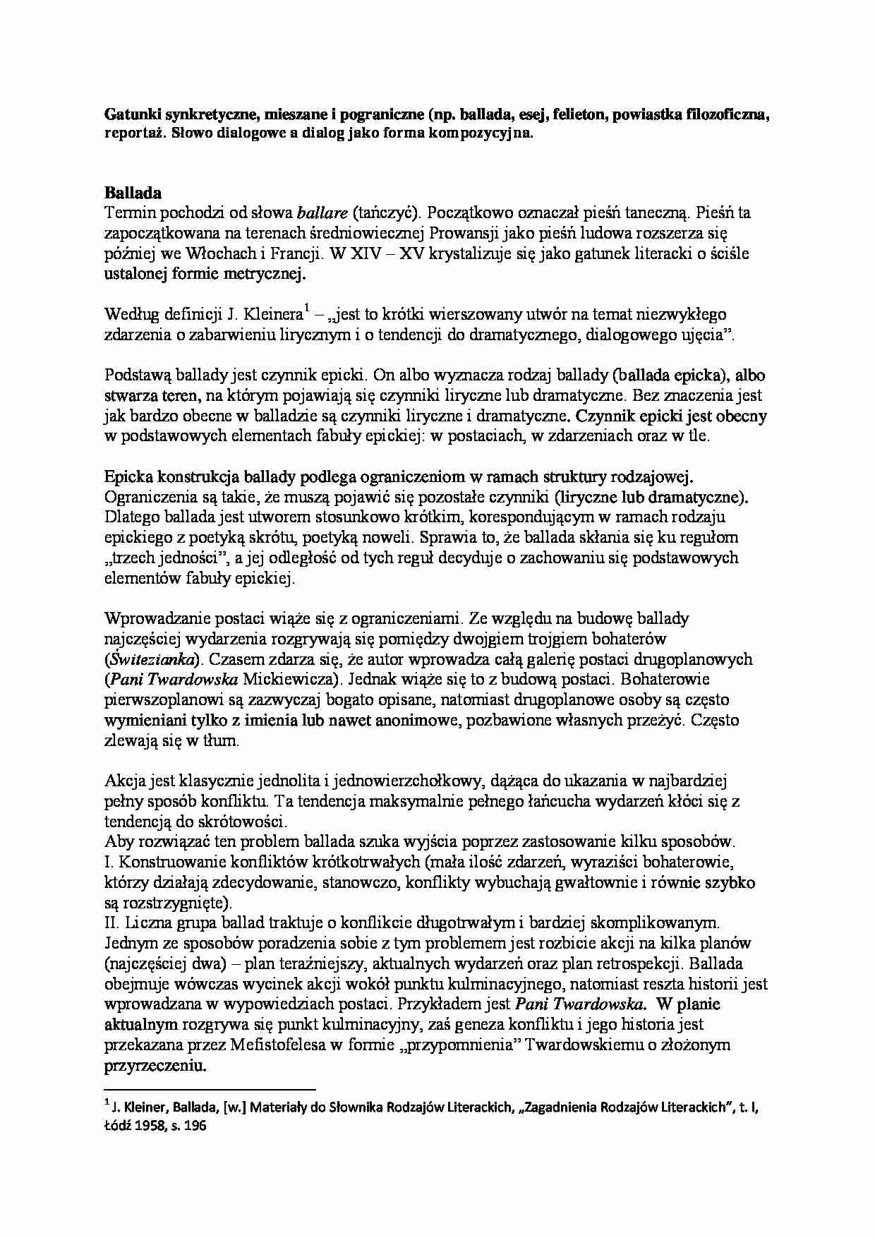 Gatunki synkretyczne, mieszane i pograniczne. Słowo dialogowe a dialog jako forma kompozycyjna - strona 1