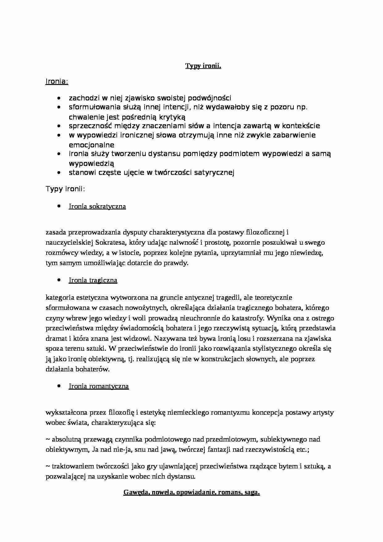 Ironia. Gawęda, nowela, opowiadanie, romans, saga - strona 1