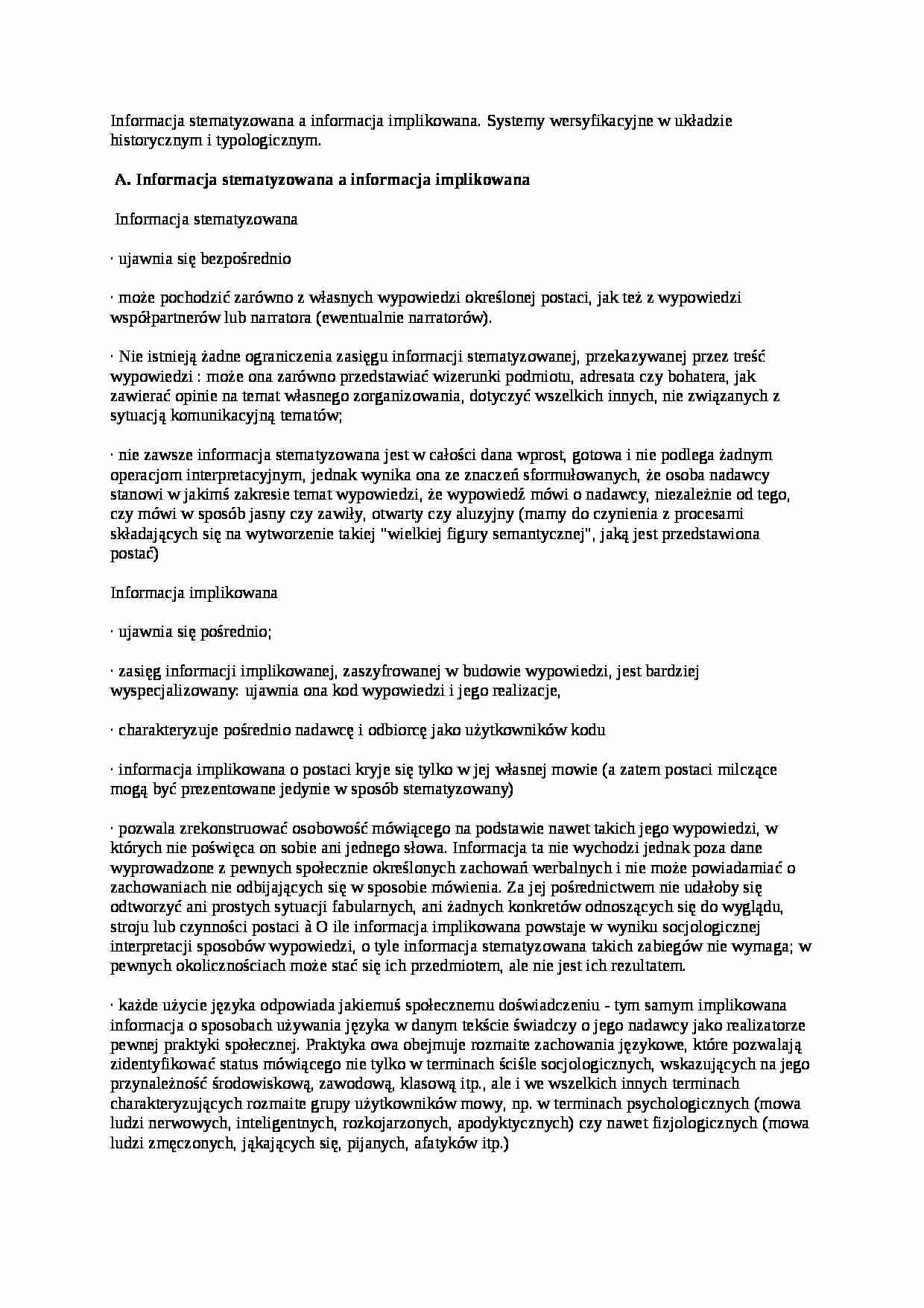 Informacja stematyzowana a informacja implikowana. Systemy wersyfikacyjne w układzie historycznym i typologicznym - strona 1