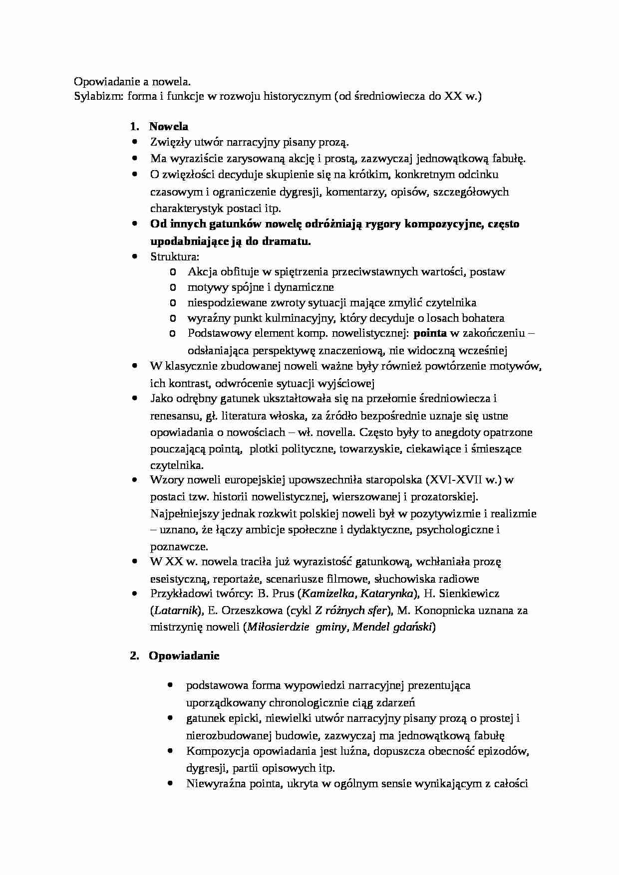 Opowiadanie a nowela. Sylabizm - forma i funkcje w rozwoju historycznym (od średniowiecza do XX w.) - strona 1