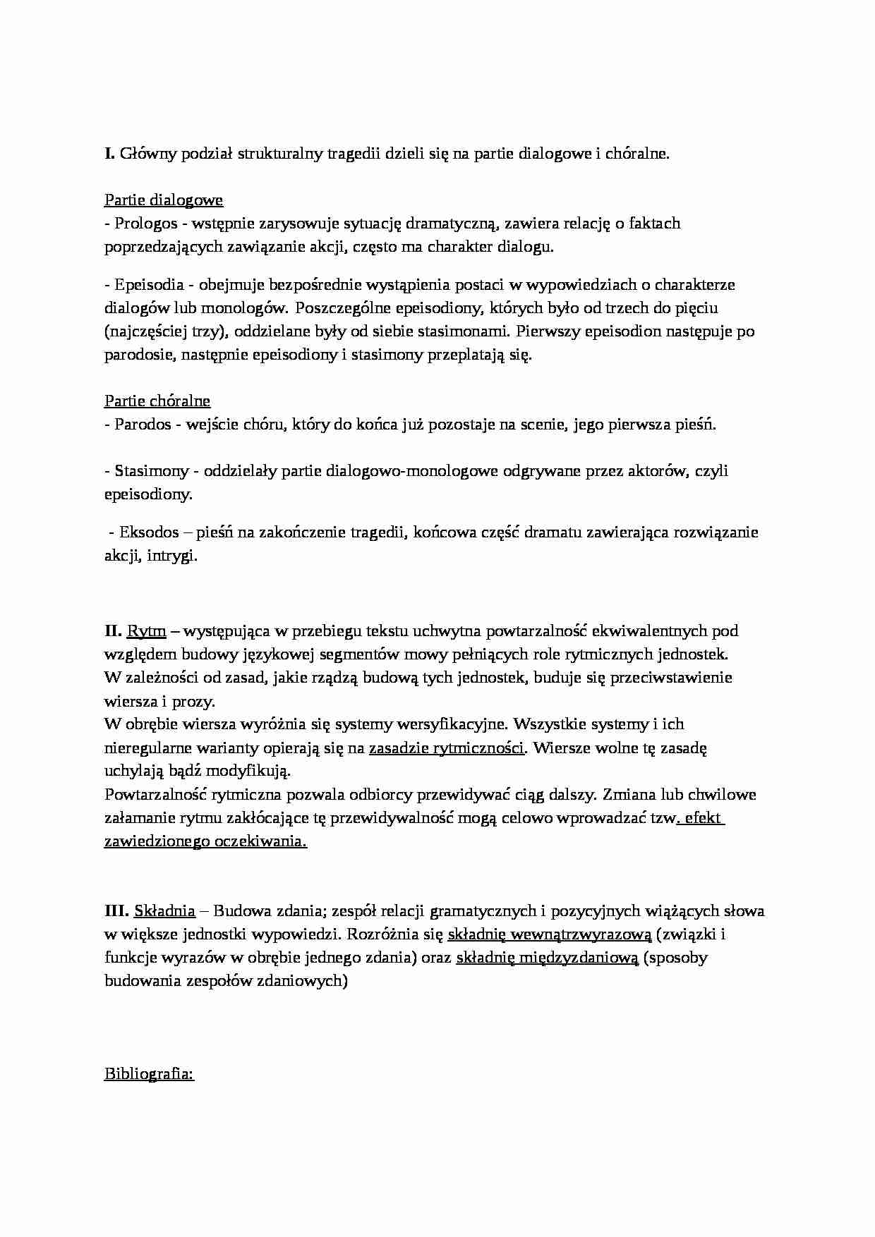 Podział strukturalny tragedii wg Arystotelesa. Rytm i składnia - strona 1