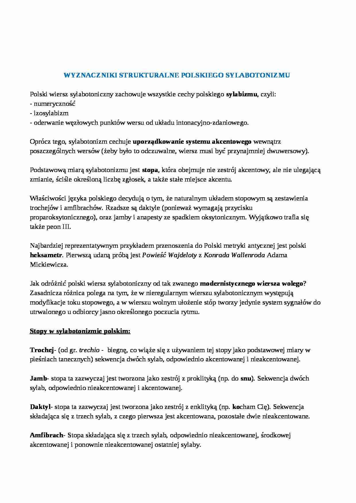 Wyznaczniki strukturalne polskiego sylabotonizmu. Czas w utworze narracyjnym - strona 1