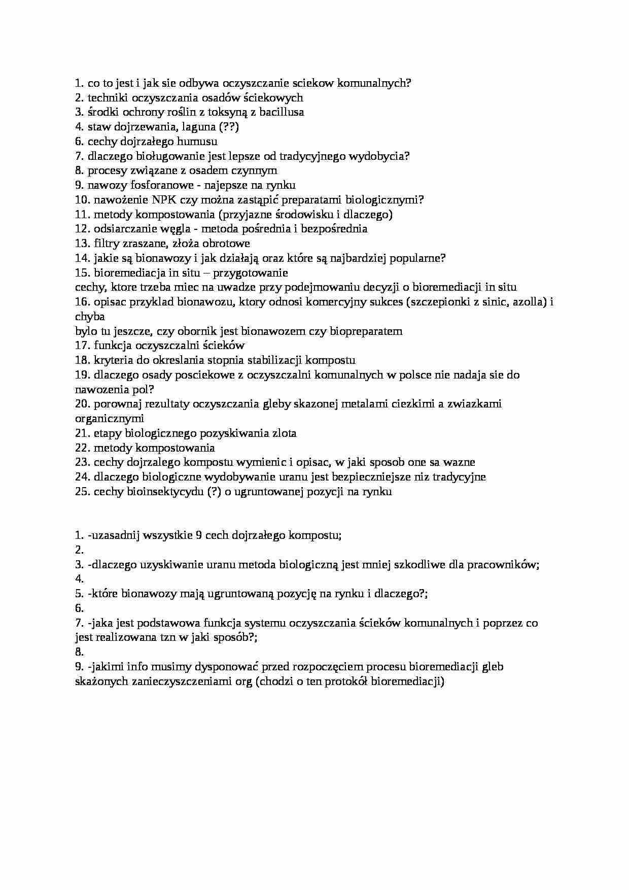 Metody biotechnologiczne w ochronie środowiska - egzamin - strona 1