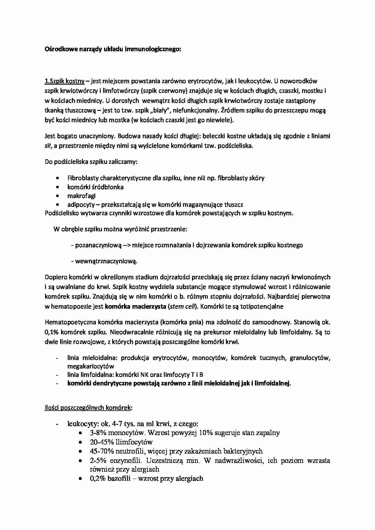 Ośrodkowe narządy układu immunologicznego - wykład - strona 1