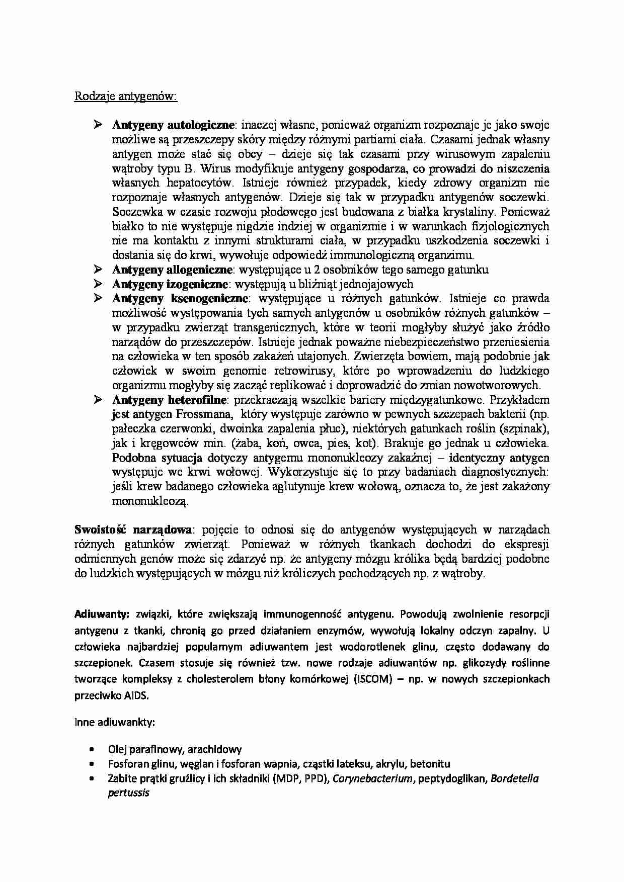 Rodzaje antygenów - wykład - strona 1