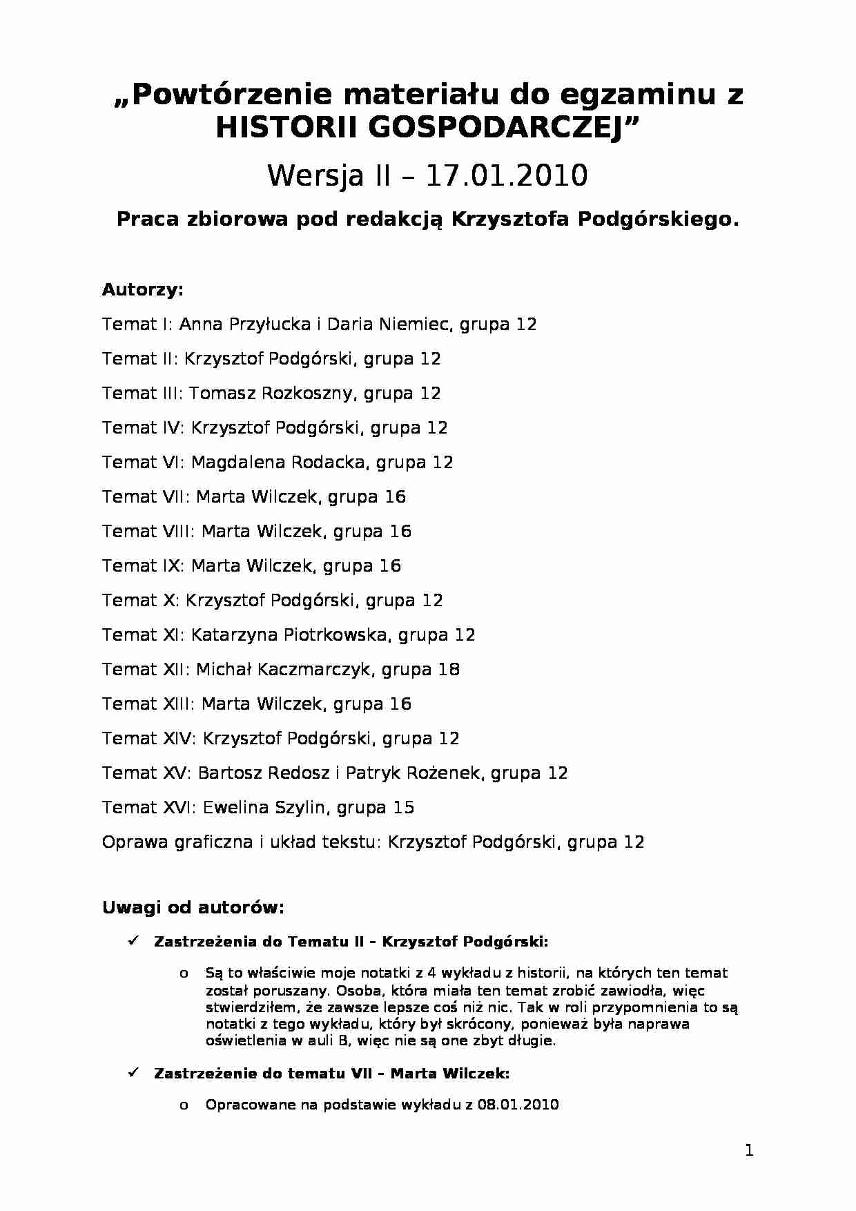 Historia gospodarcza - powtórzenie do egzaminu - praca zbiorowa - strona 1