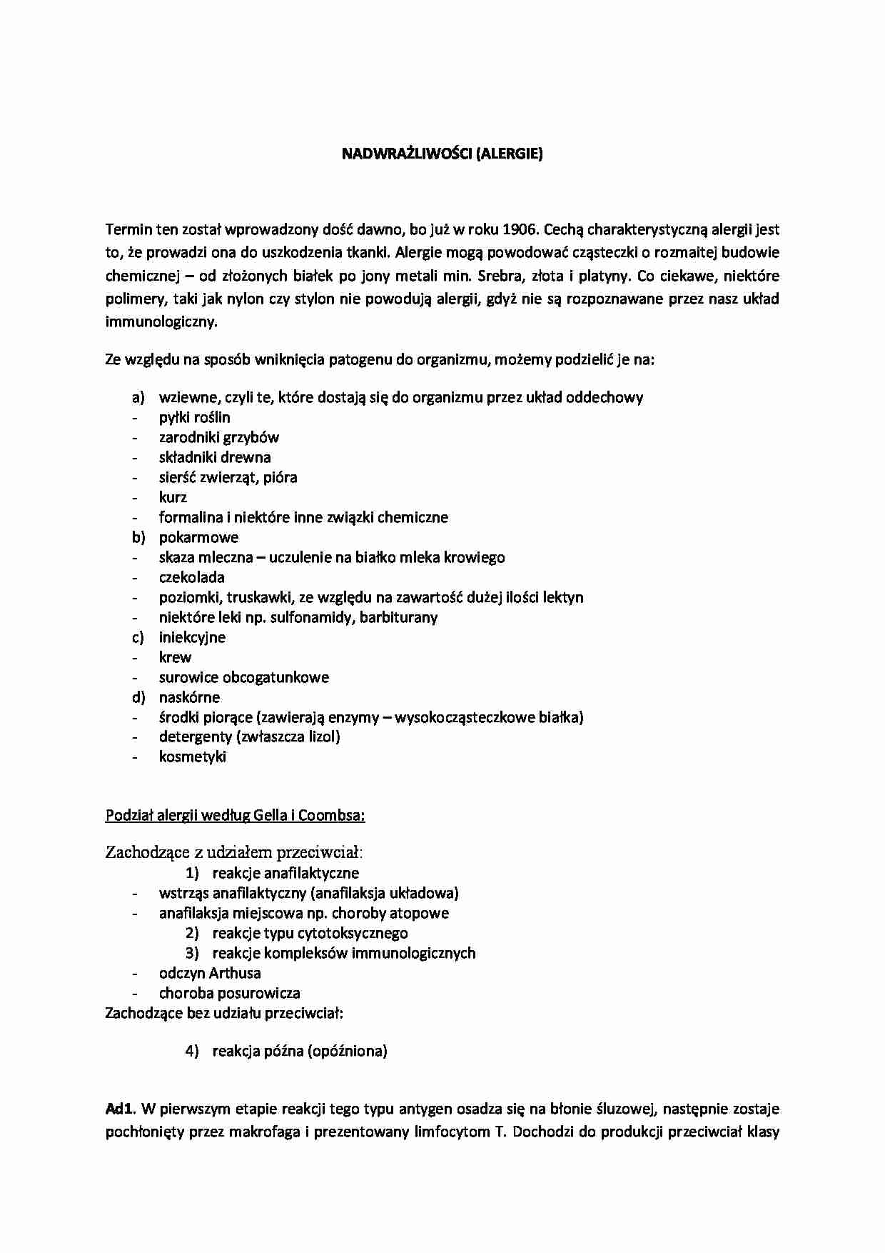 Nadwrażliwości (alergie) - wykład - strona 1