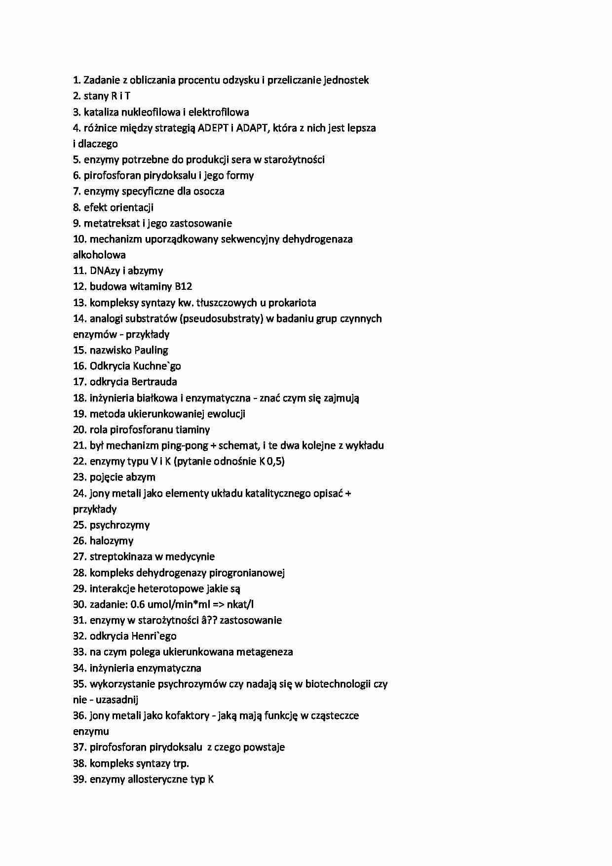 Pytania egzaminacyjne - enzymologia - strona 1