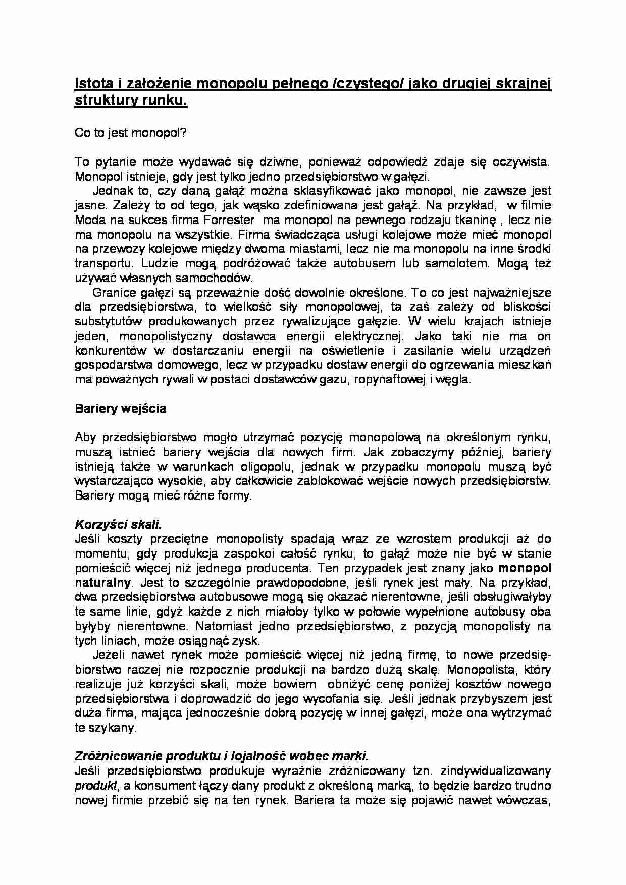 Istota i założenie monopolu pełnego-oparcowanie - strona 1