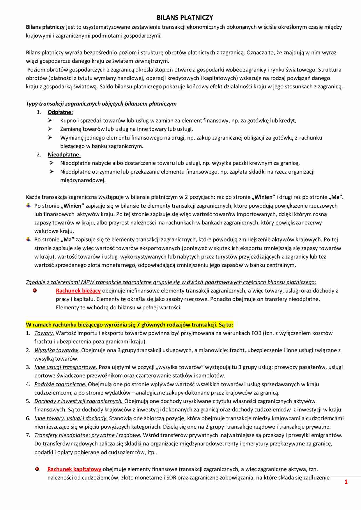Bilans płatniczy-oparcowanie - strona 1