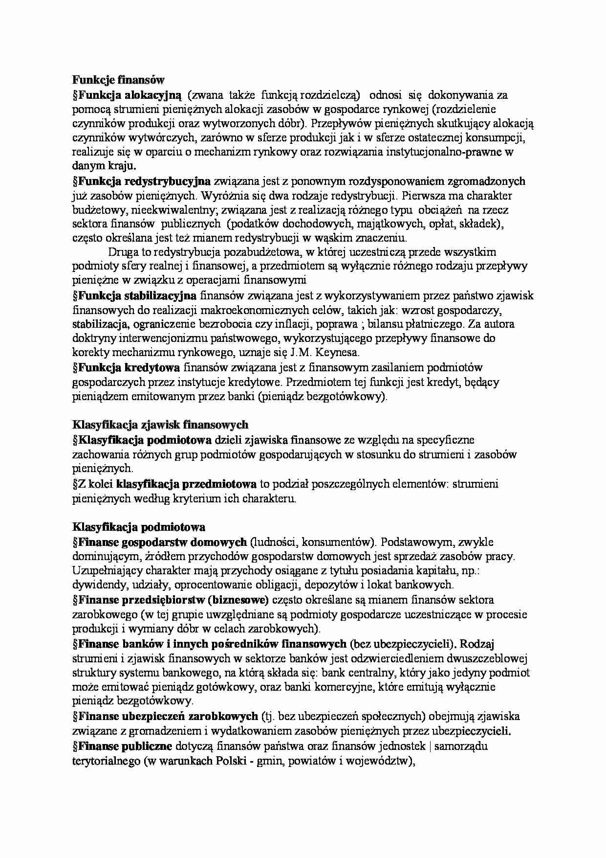 Funkcje i klasyfikacja finansów-oparcowanie - strona 1