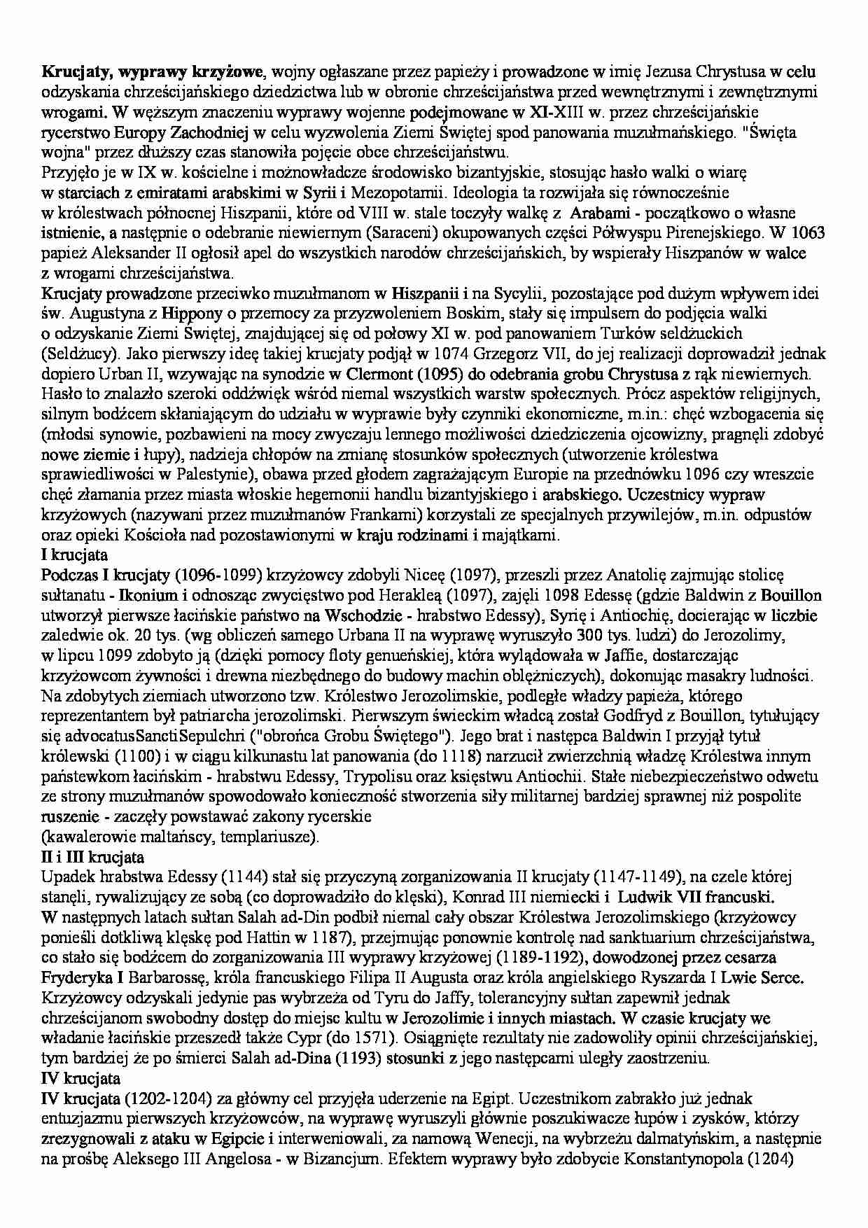 Krucjaty, wyprawy krzyżowe-opracowanie - strona 1