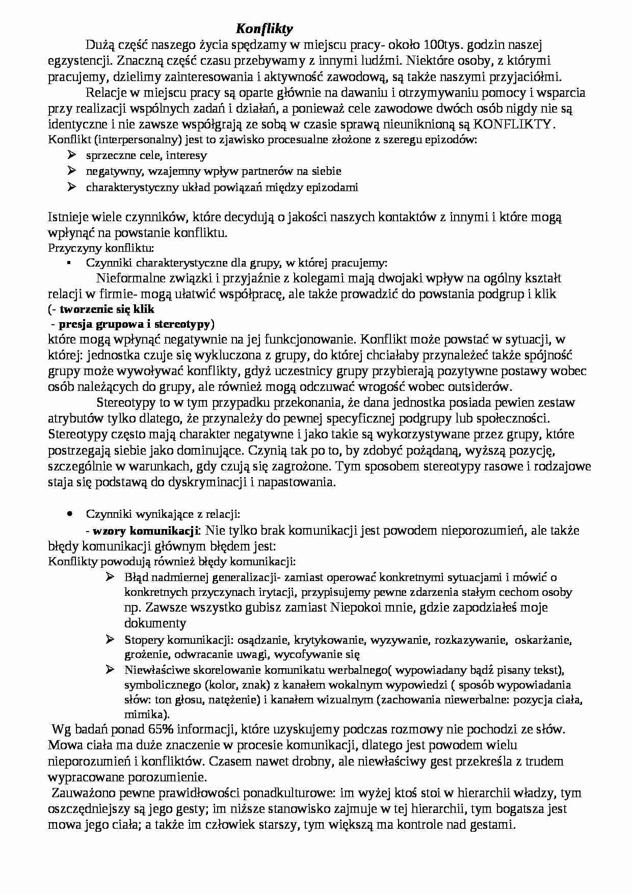 Konflikty w organizacji I-opracowanie - strona 1