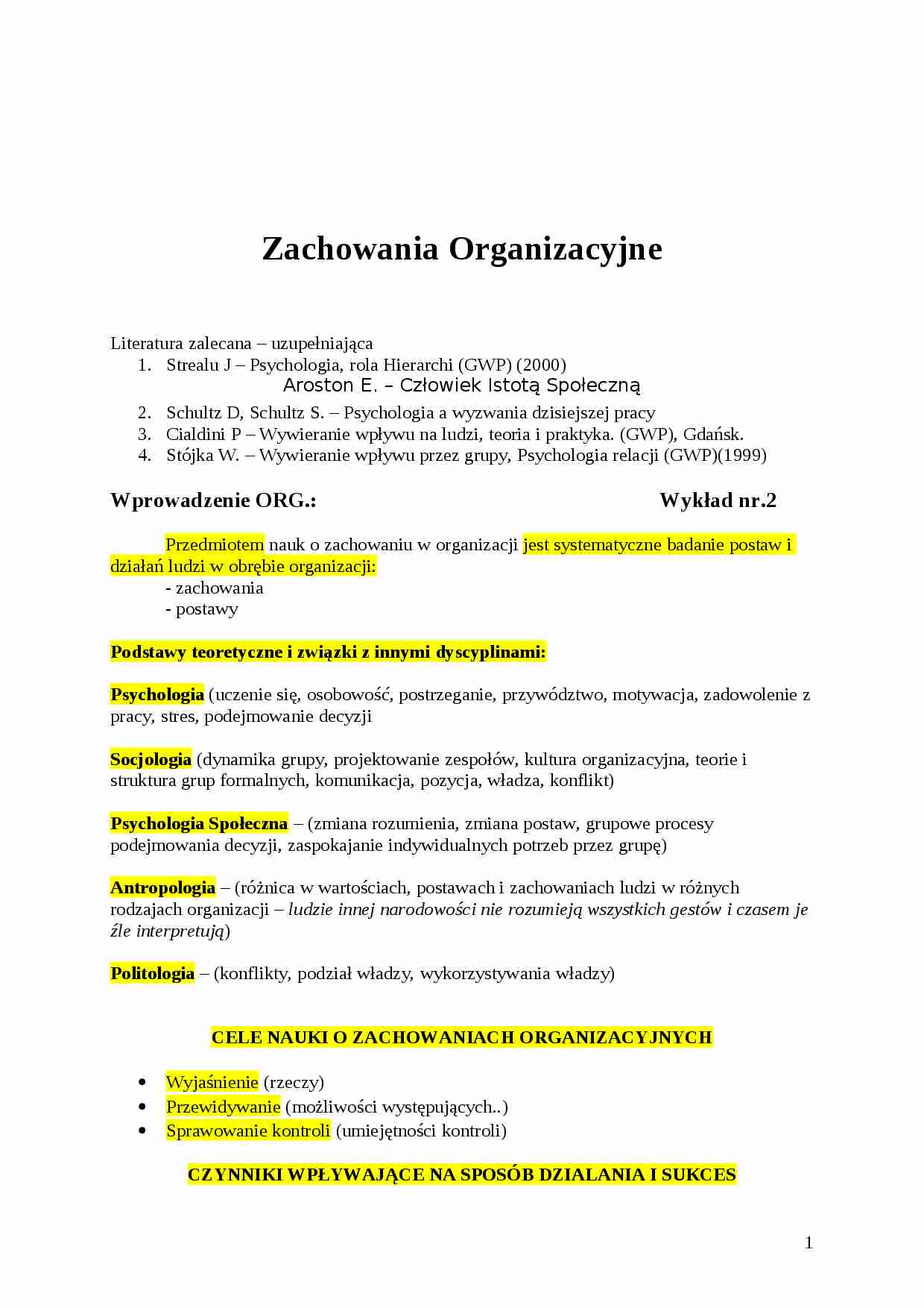 Zachowania organizacyjne-opracowanie - strona 1