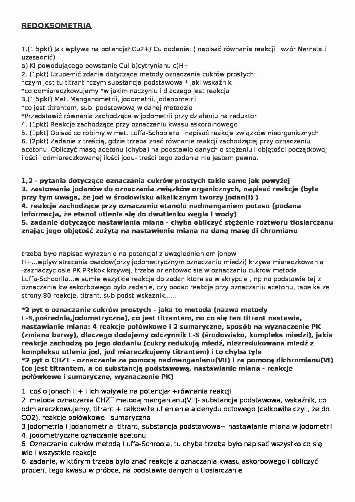 Redoksometria-pytania - strona 1