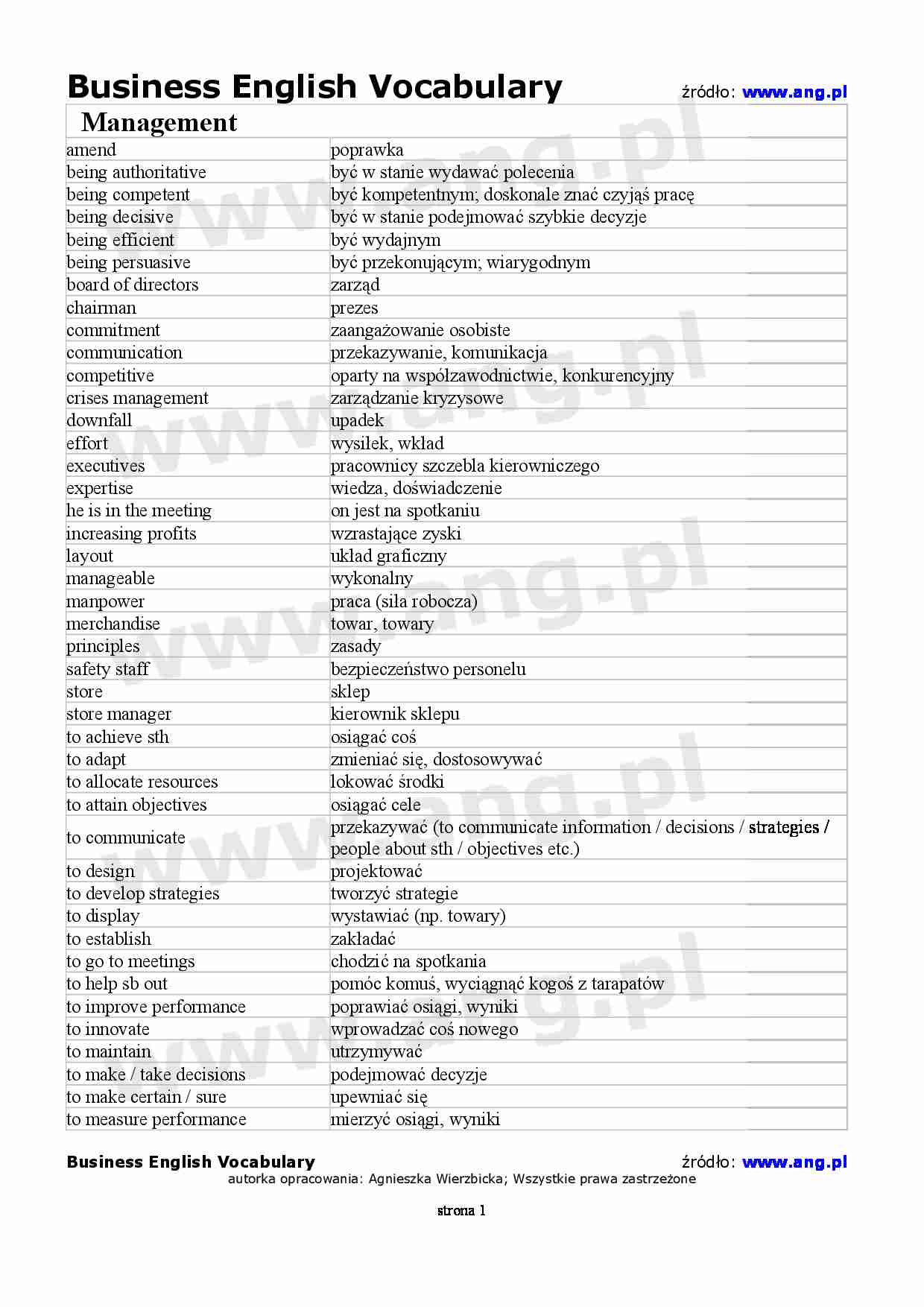 angielski słówka businessowe - strona 1