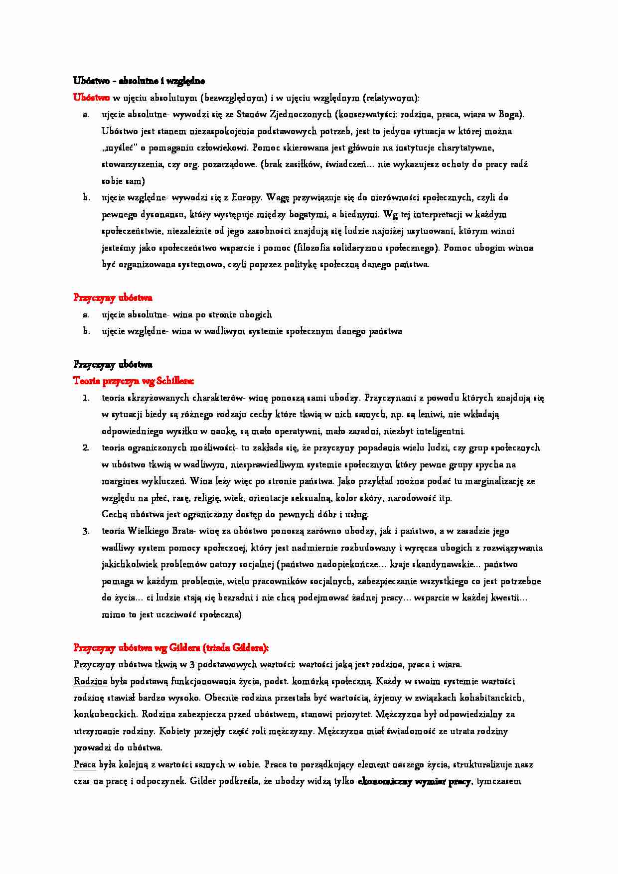 Ubóstwo - absolutne i względne-opracowanie - strona 1