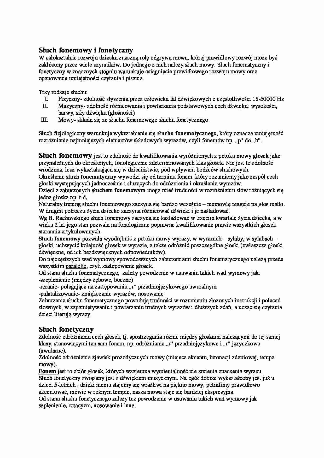  Słuch fonemowy i fonetyczny-opracowanie - strona 1