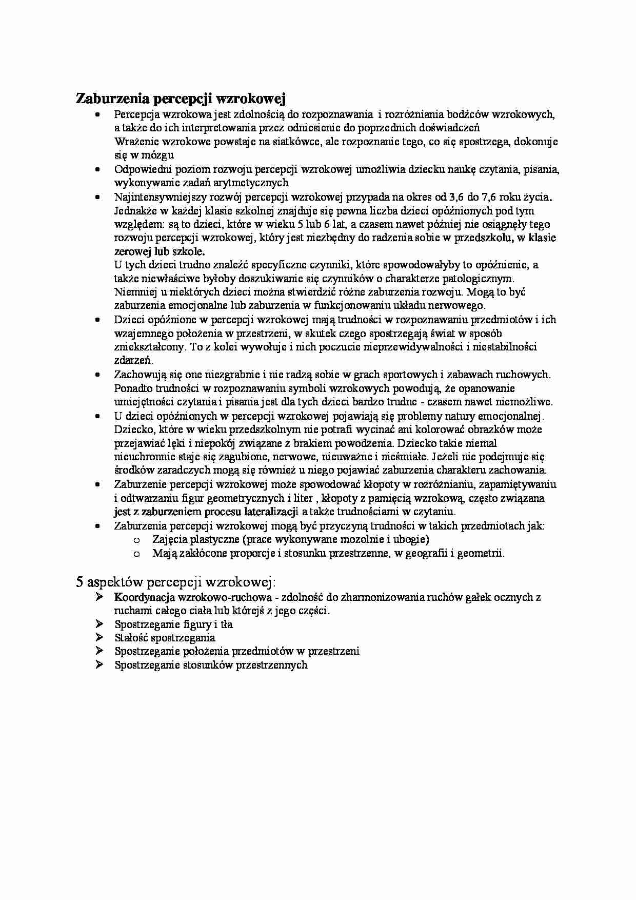 Zaburzenia percepcji wzrokowej-opracowanie - strona 1