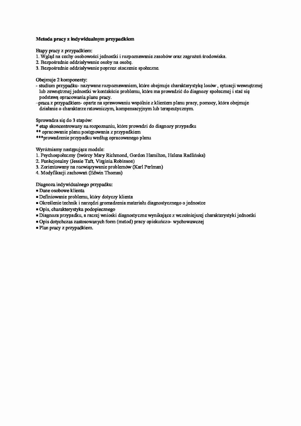 Metoda pracy z indywidualnym przypadkiem-opracowanie - strona 1