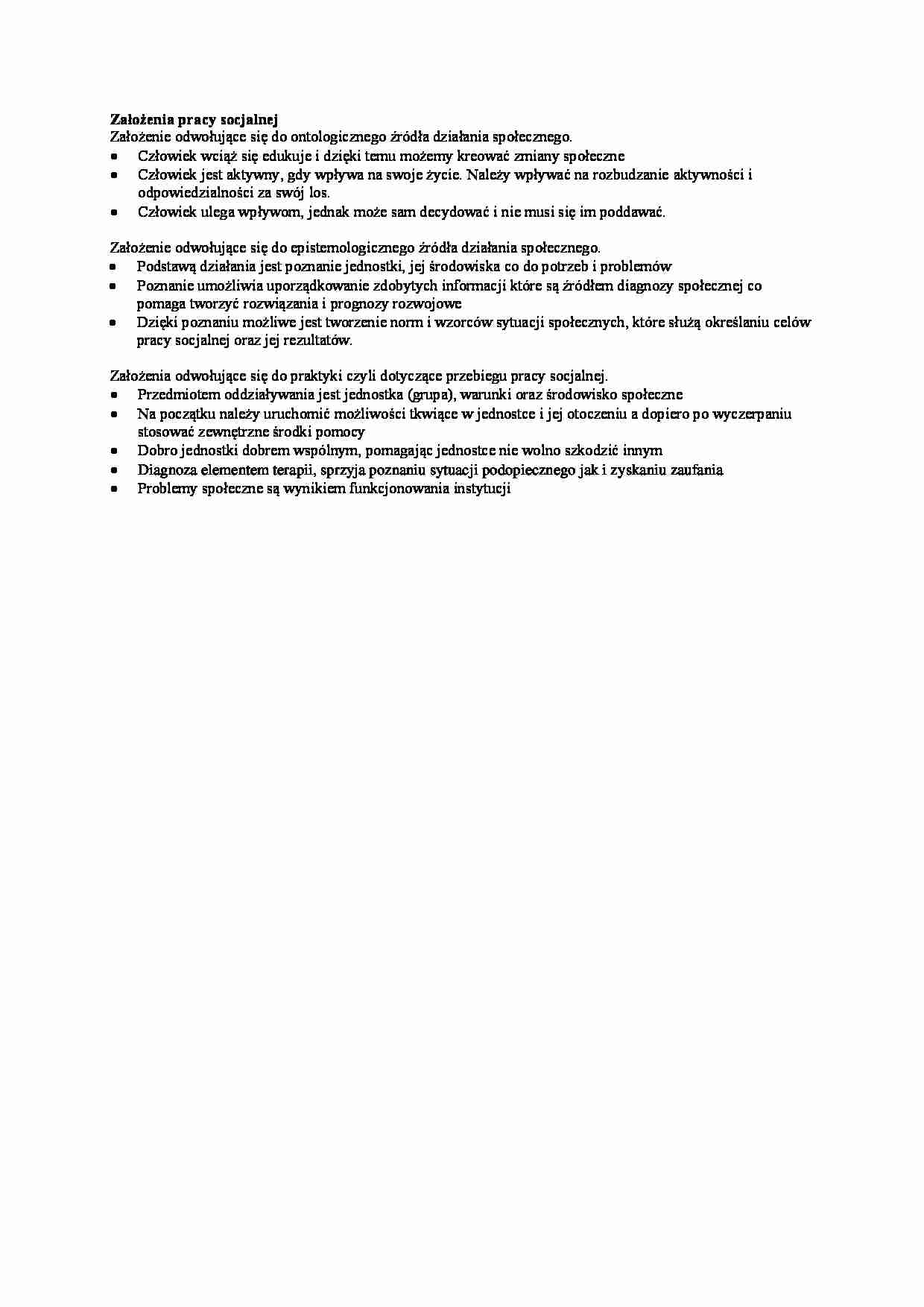 Założenia pracy socjalnej-opracowanie - strona 1