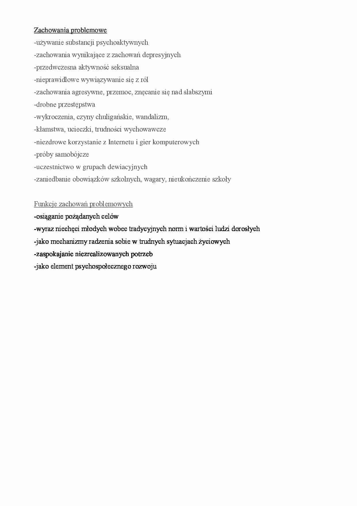 Zachowania problemowe-opracowanie - strona 1