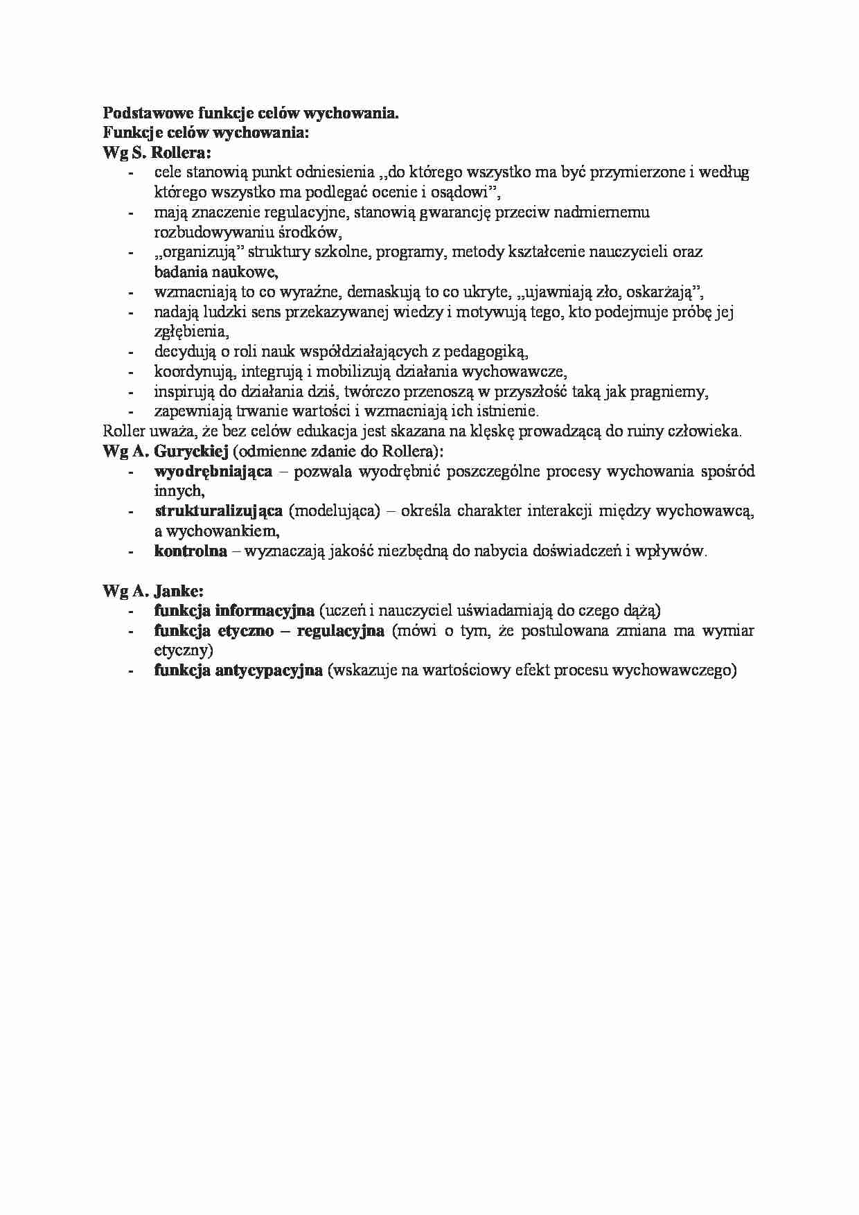 Podstawowe funkcje celów wychowania - opracowanie - strona 1