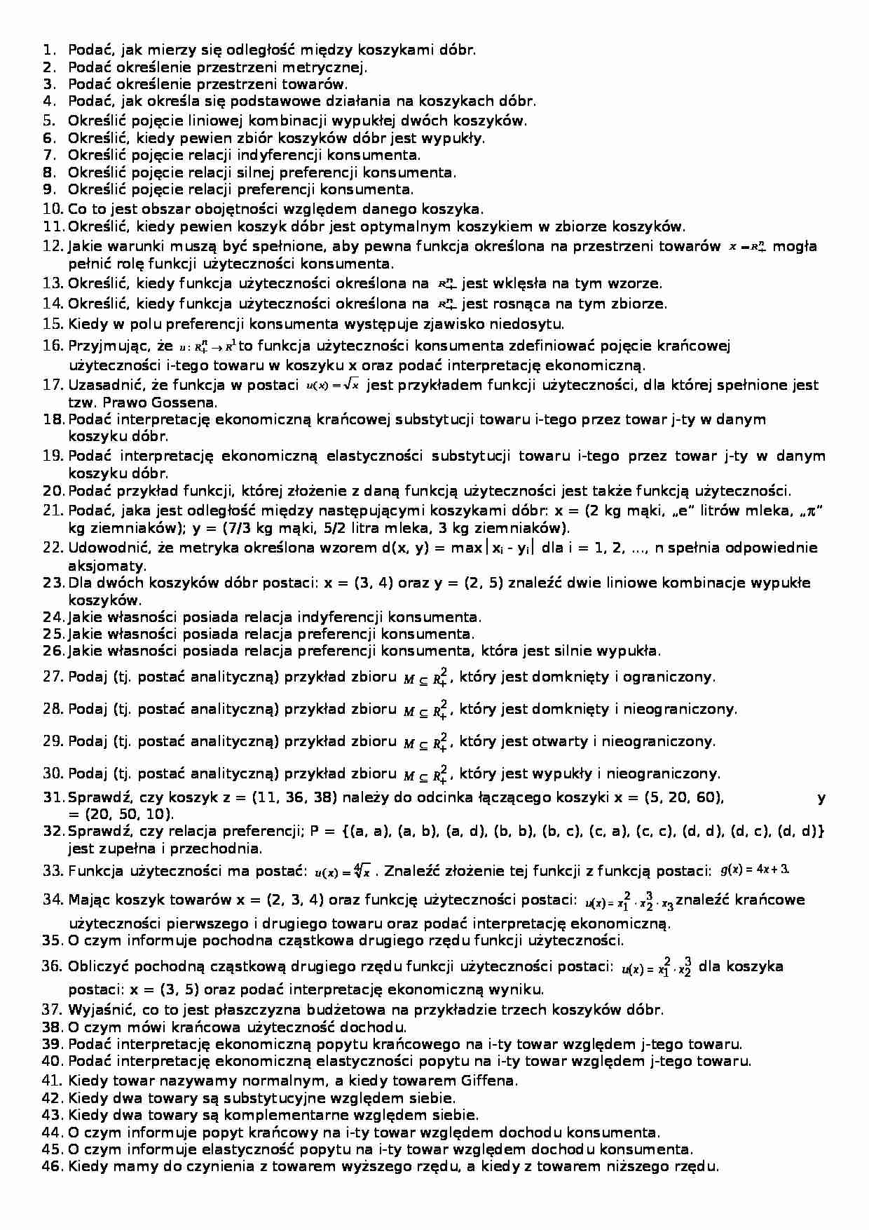 Ekonomia matematyczna - pytania i odpowiedzi - strona 1