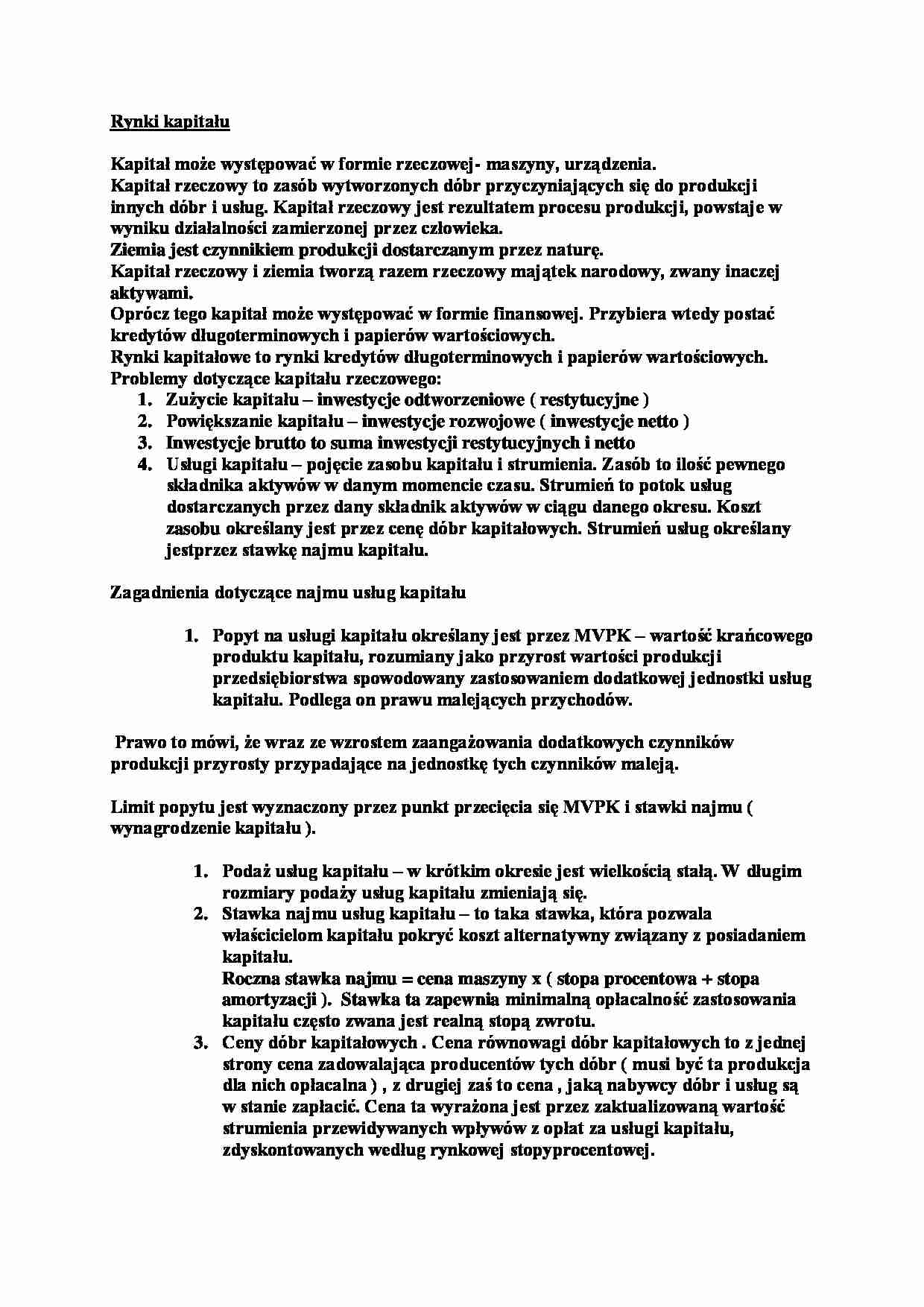 Rynki kapitału-opracowanie - strona 1