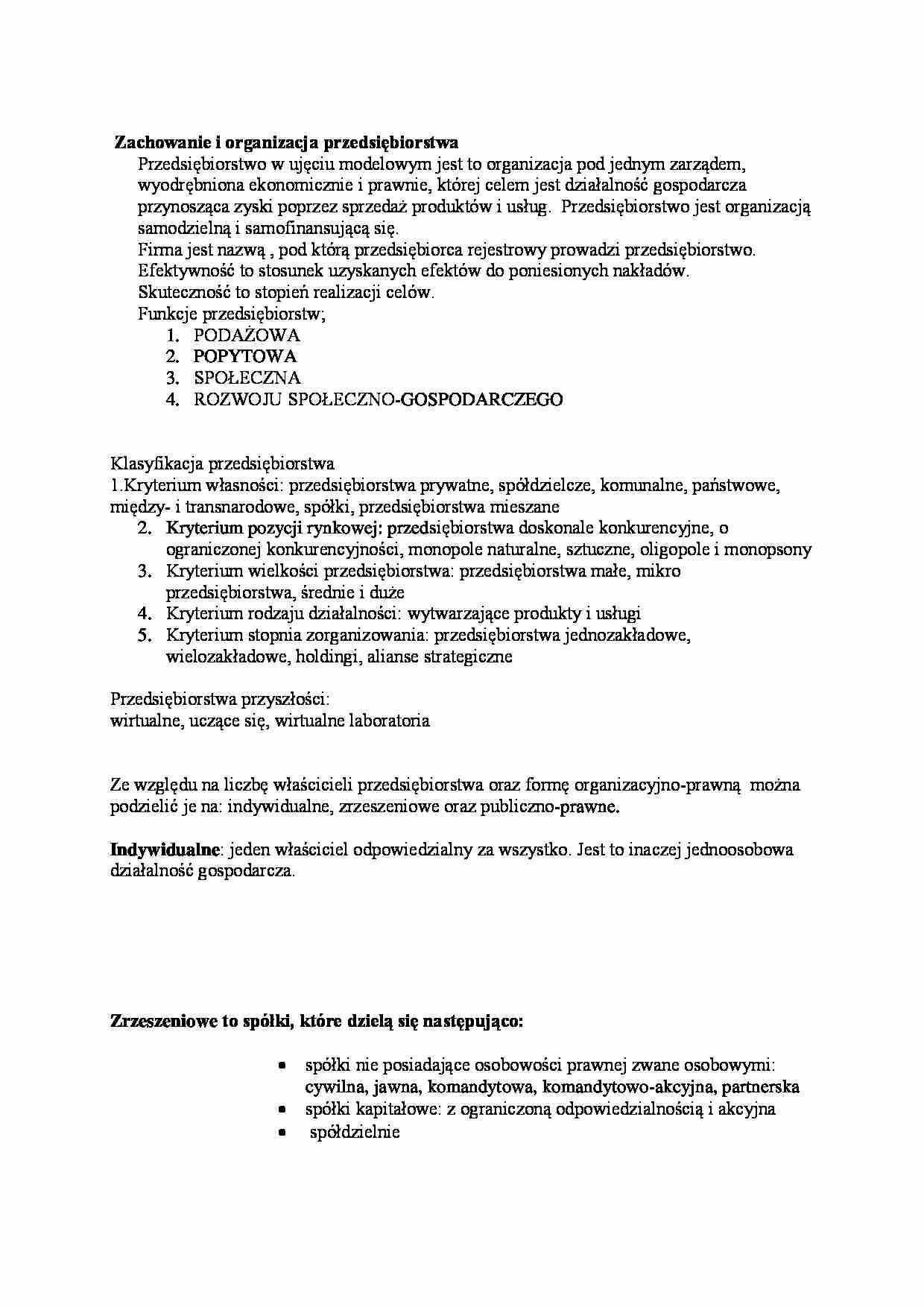 Zachowanie i organizacja przedsiębiorstwa-opracowanie - strona 1