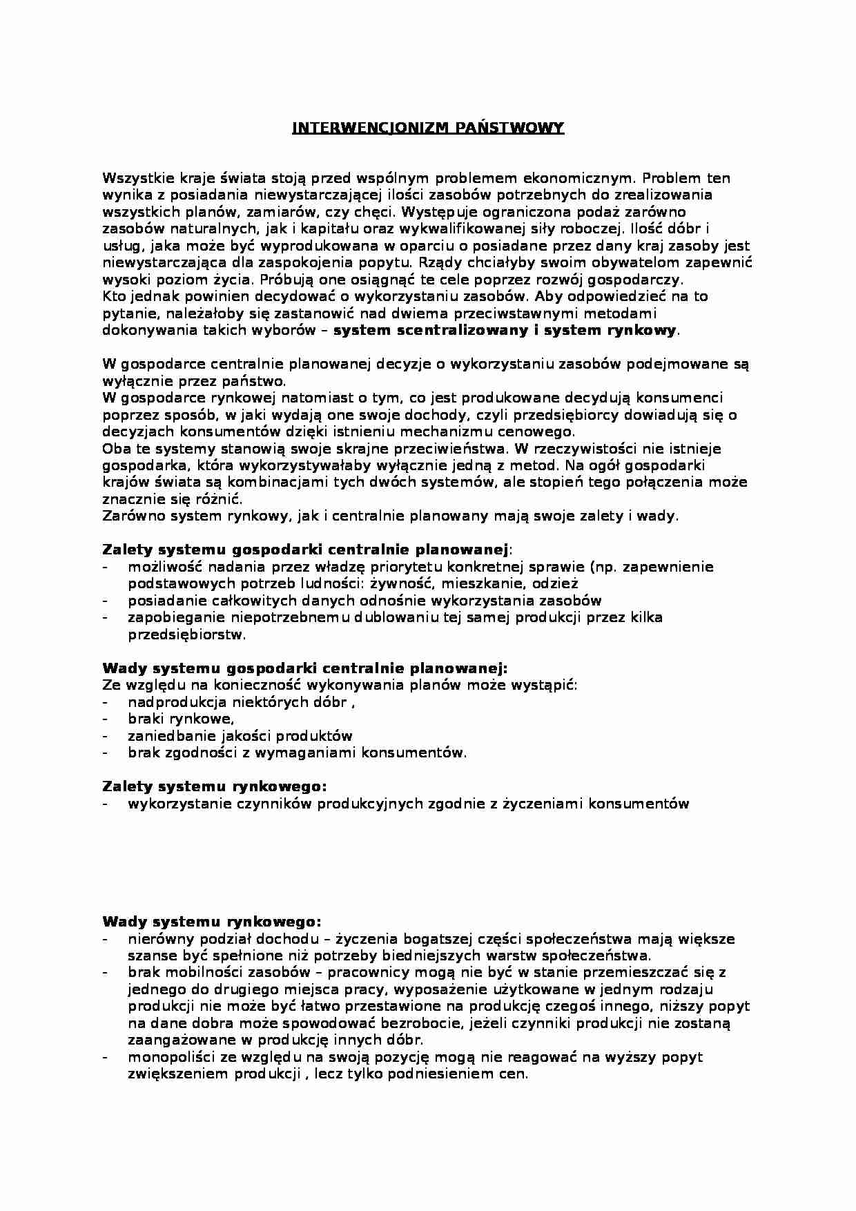 Interwencjonizm państwowy-opracowanie - strona 1