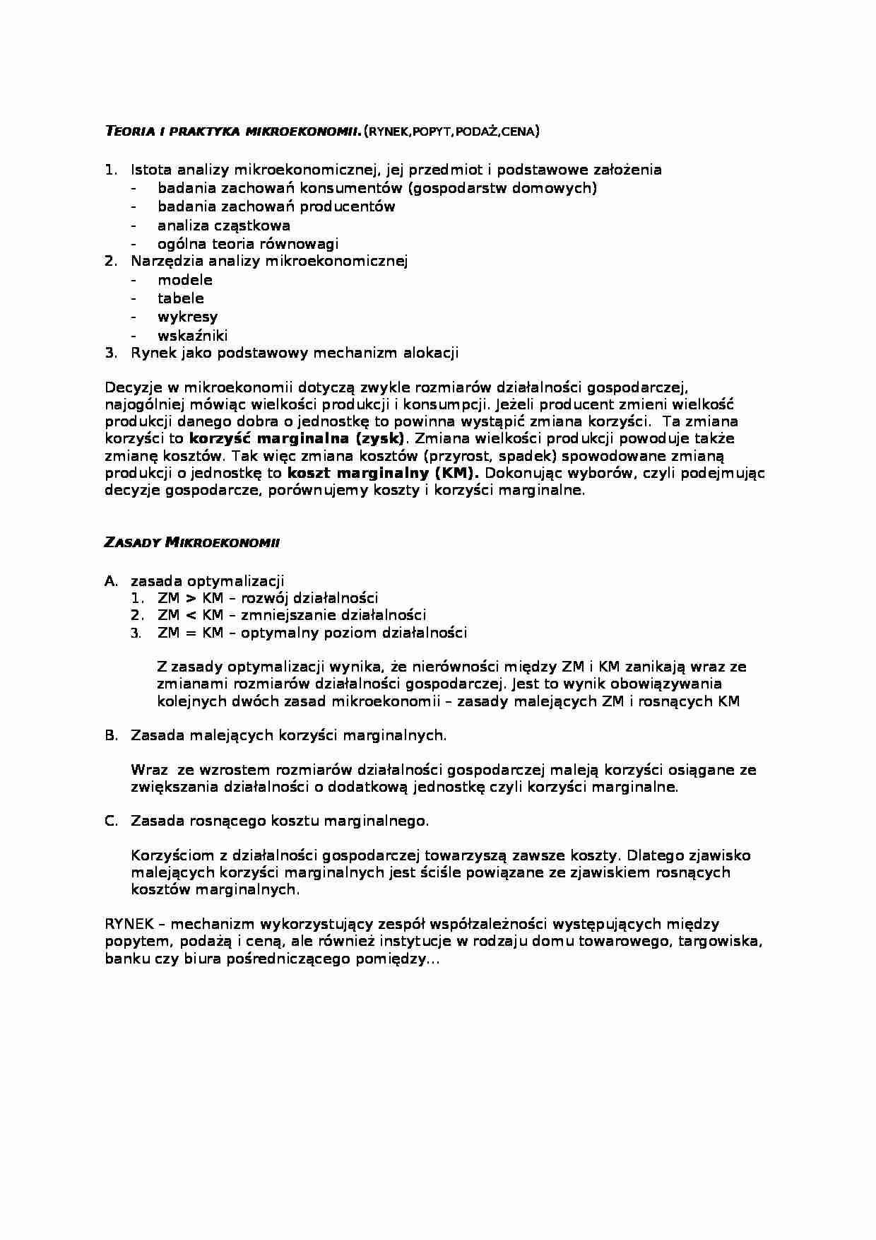 Teoria i praktyka mikroekonomii-opracowanie - strona 1