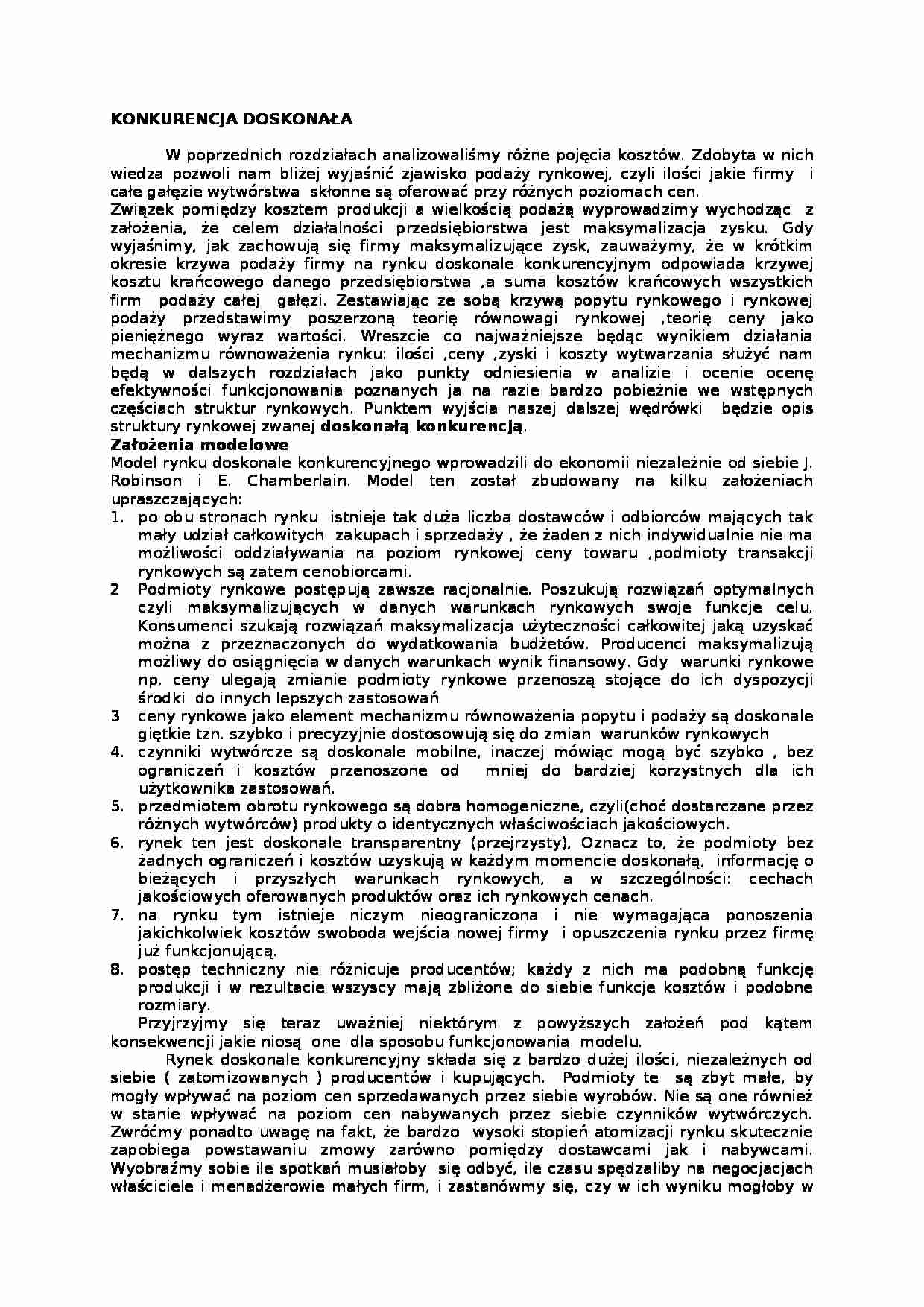 Rynek doskonale konkurencyjny-opracowanie - strona 1