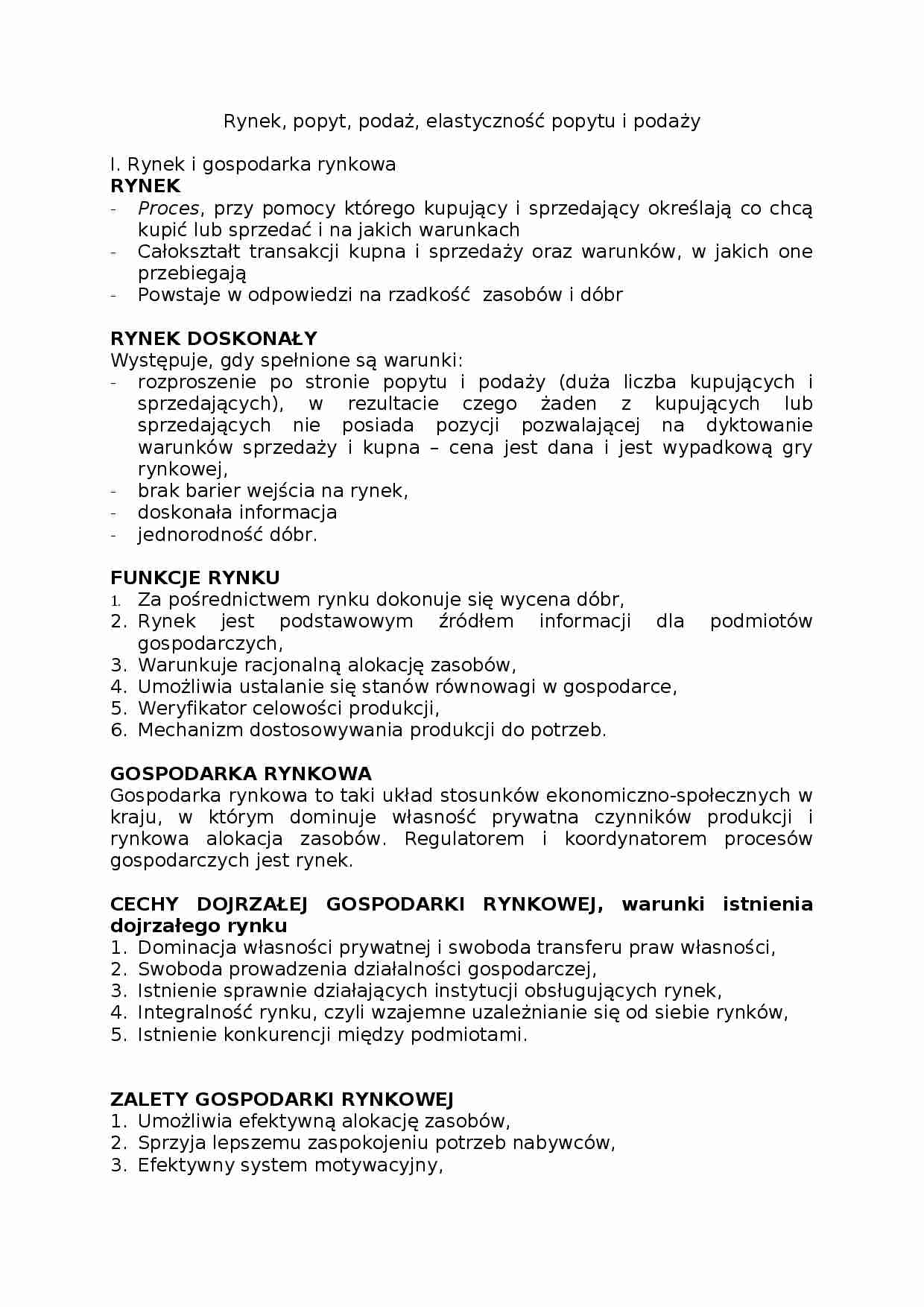 Rynek, popyt, podaż -opracowanie - strona 1