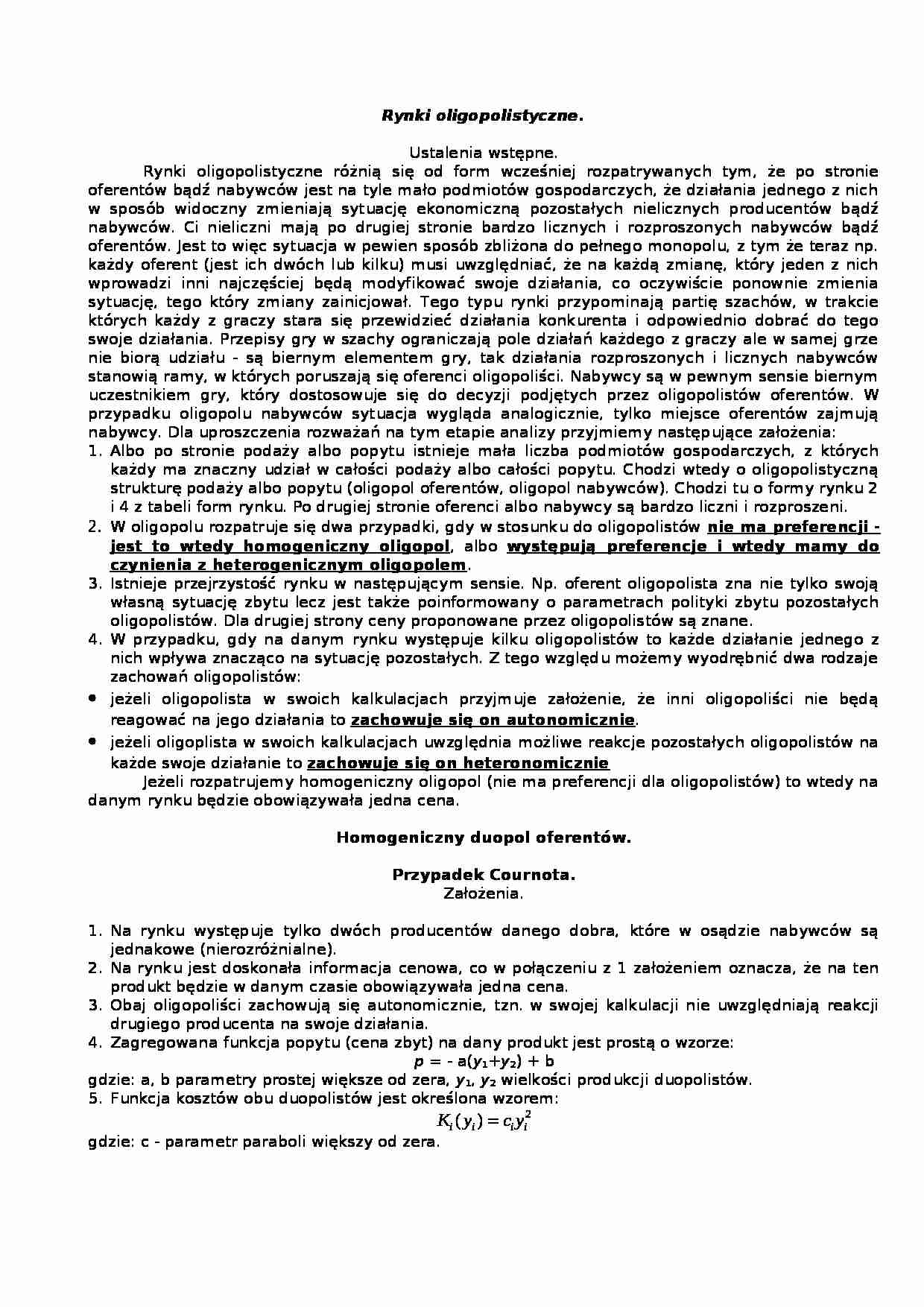 Rynki oligopolistyczne-opracowanie - strona 1