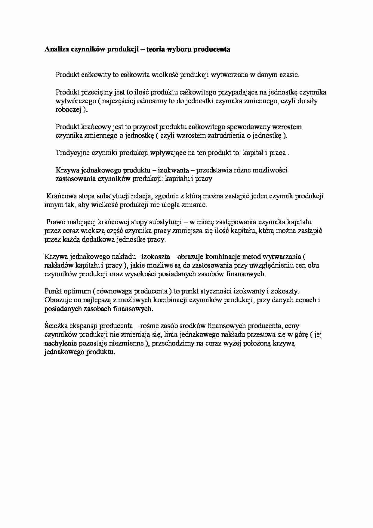 Analiza czynników produkcji-opracowanie - strona 1